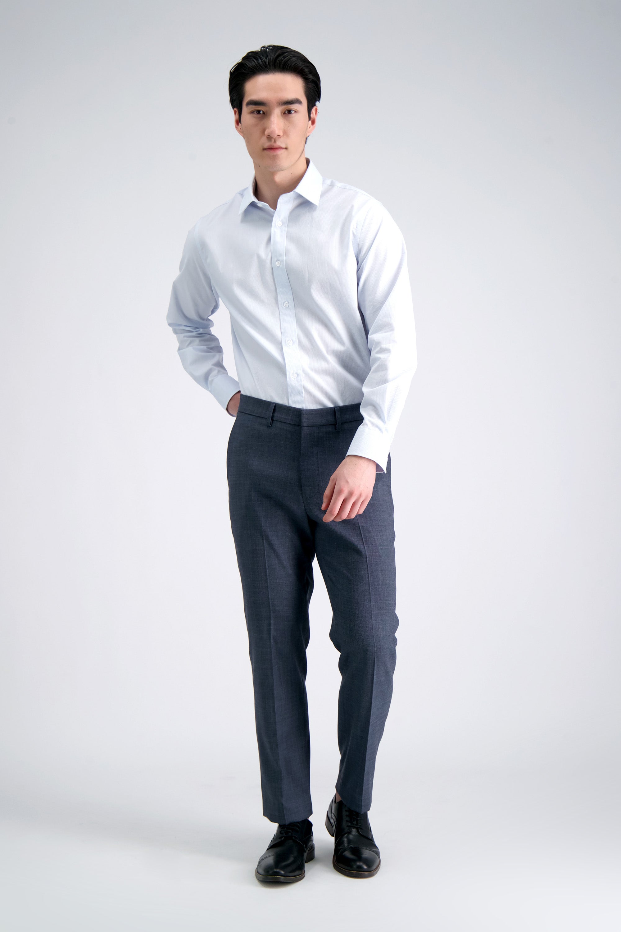 Premium Comfort Dress Shirt -  White & Blue Stripe, , hi-res