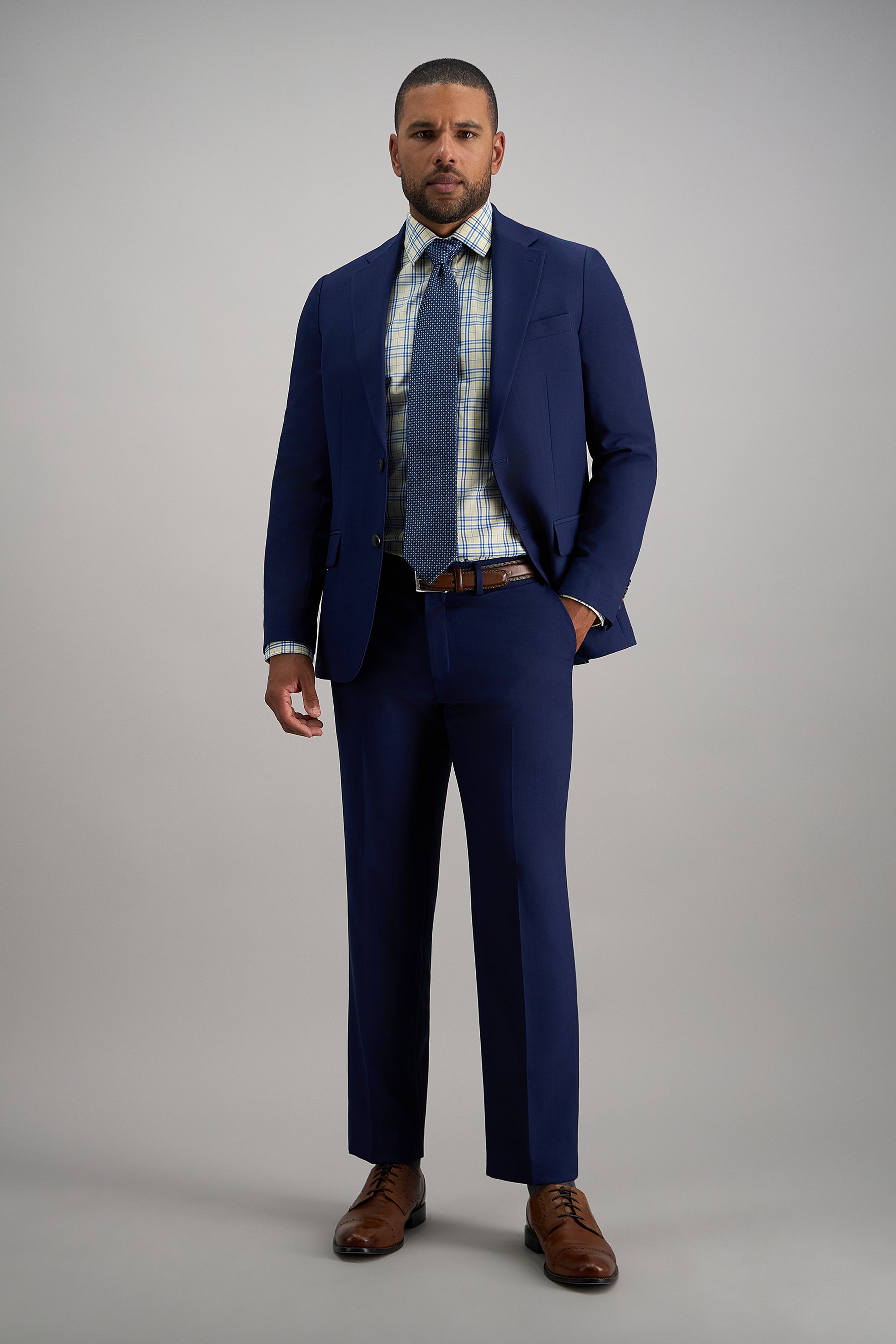 Premium Comfort Performance Cotton Dress Shirt - White and Yellow Plaid - Haggar.com