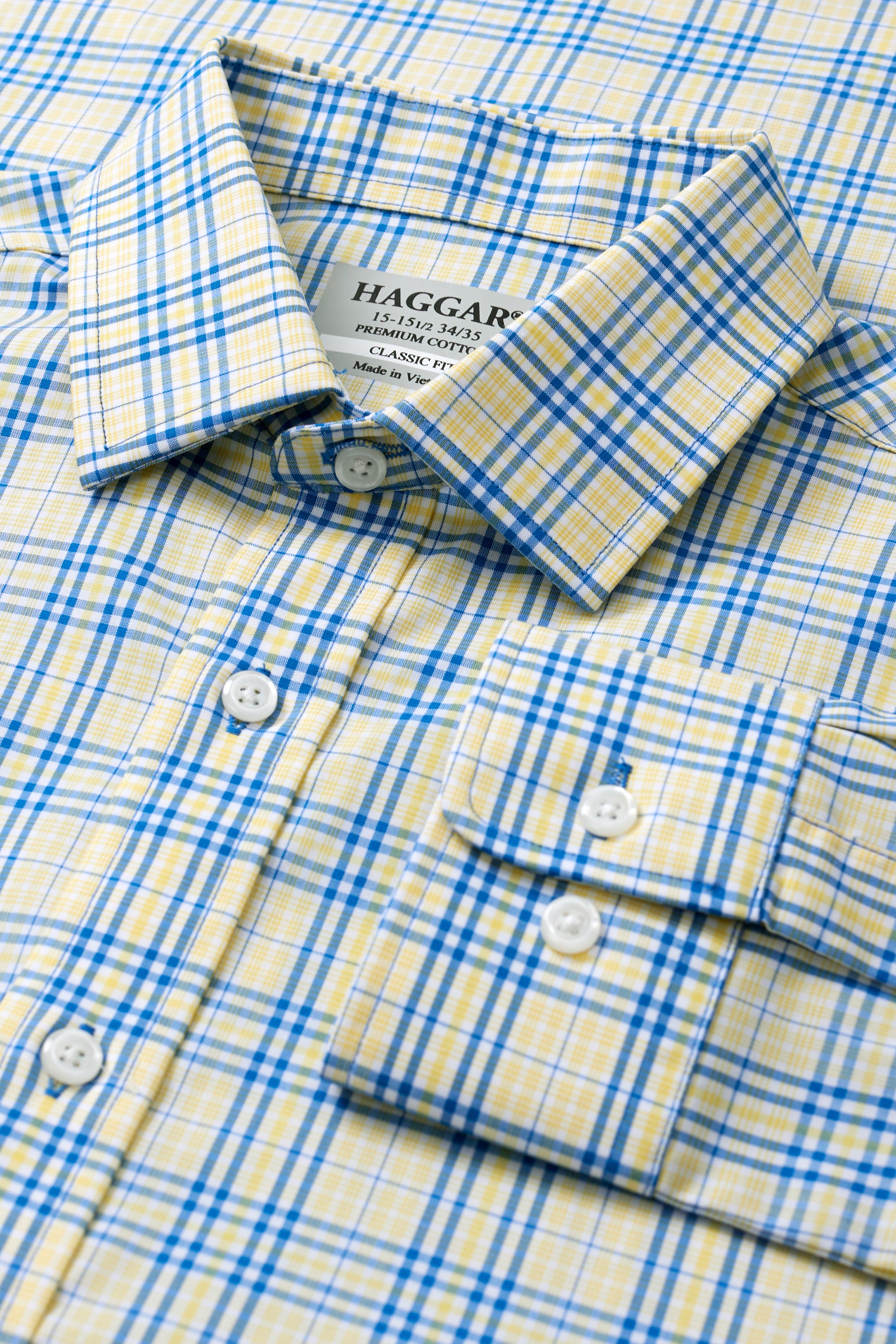 Premium Comfort Performance Cotton Dress Shirt - White and Yellow Plaid, , hi-res