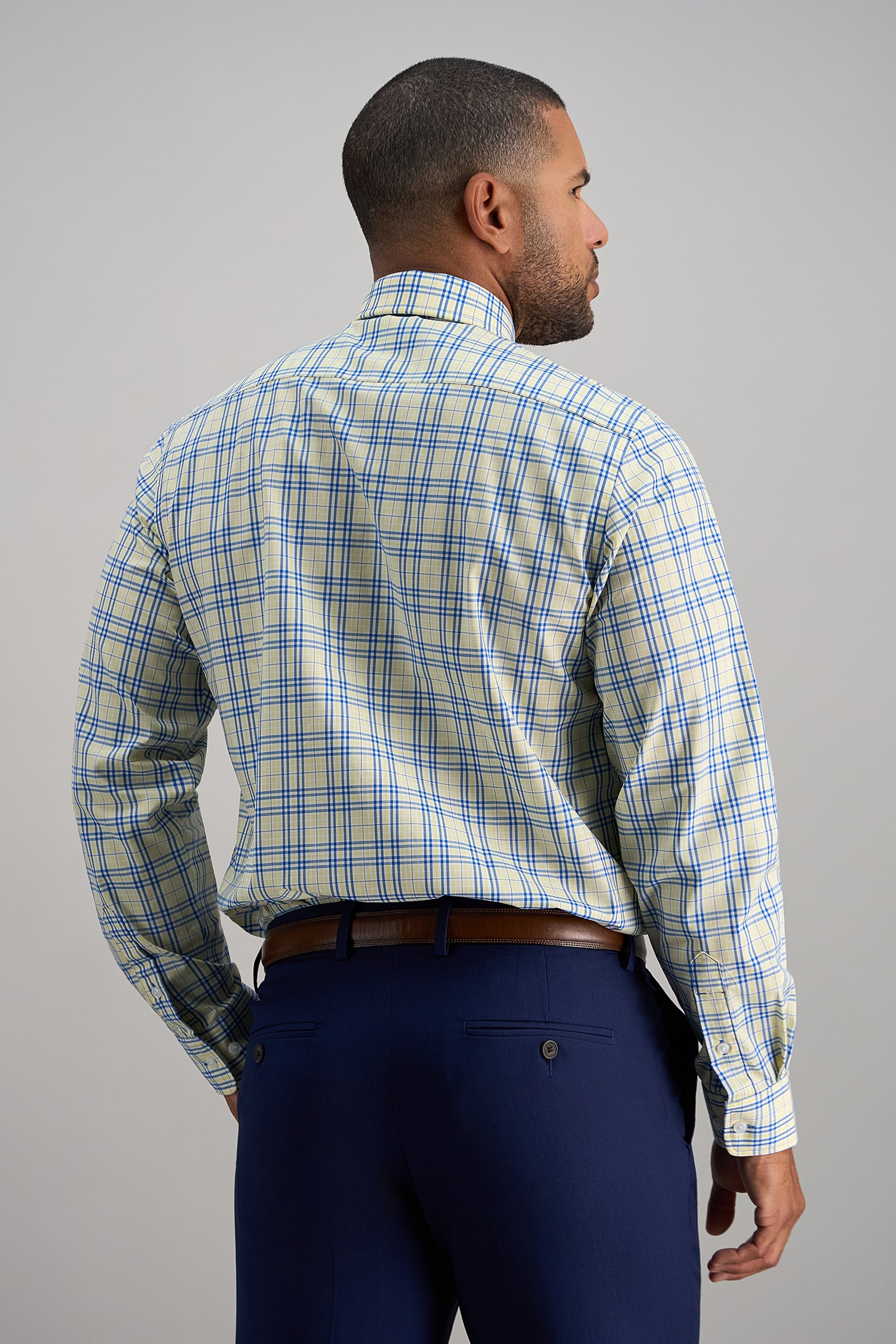 Premium Comfort Performance Cotton Dress Shirt - White and Yellow Plaid - Haggar.com