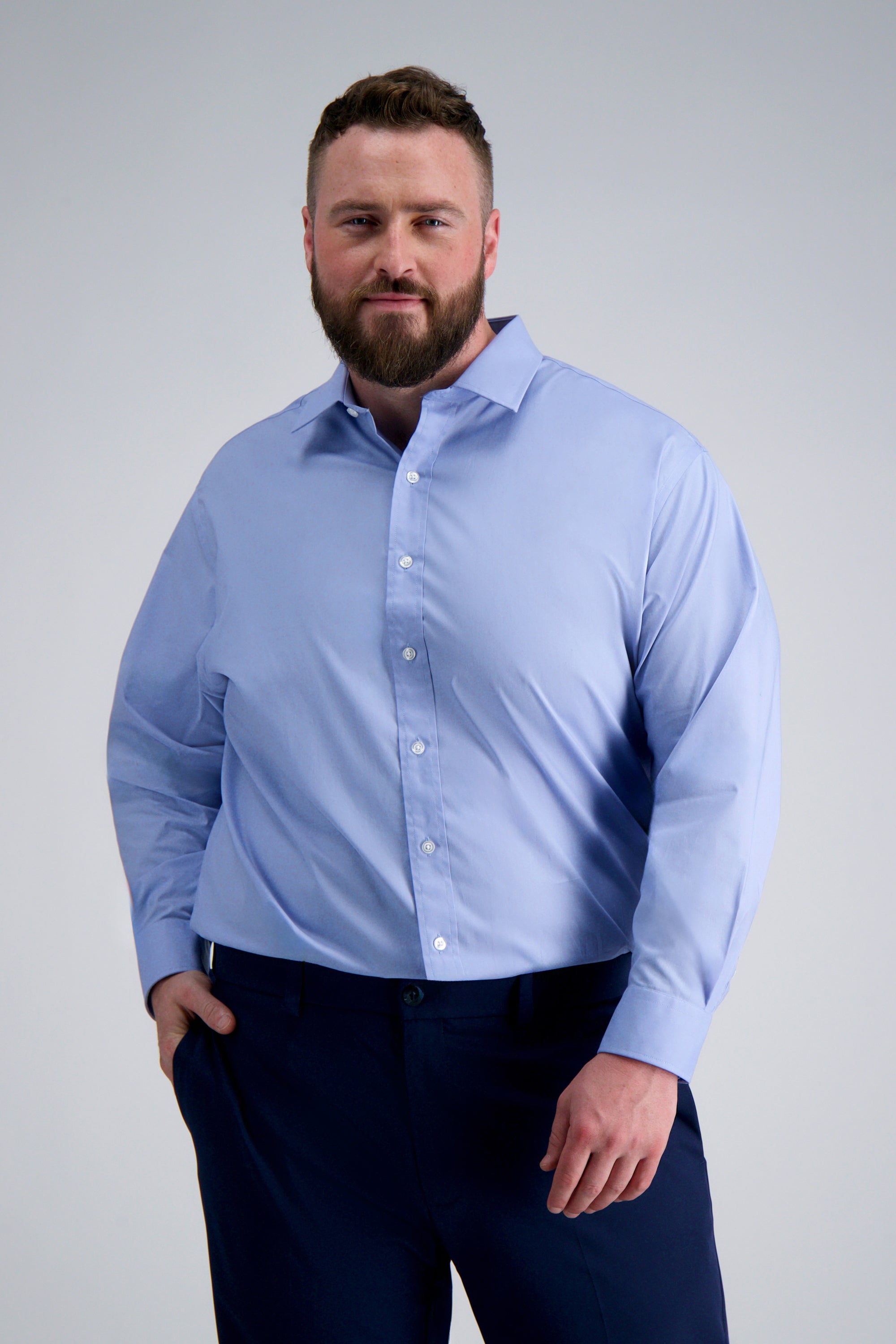 classic blue dress shirt Haggar Men's Big & Tall Classic-Fit Premium Comfort - Light Color:#53-Dark Gray while the single chest May 2026 MD Paulina Gretzky Sizzles In