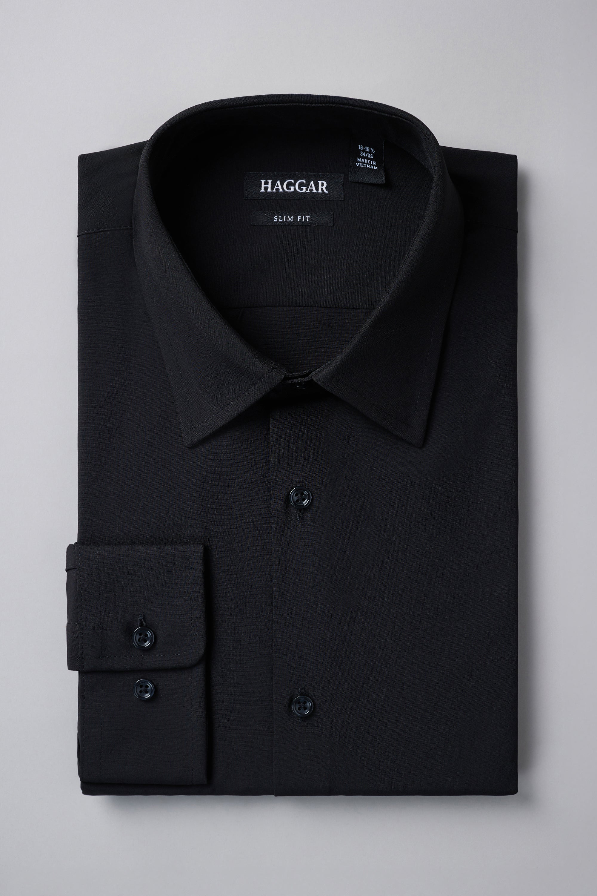 Haggar Men's Smart Wash Slim Fit Dress Shirt, Black, 14 32/33