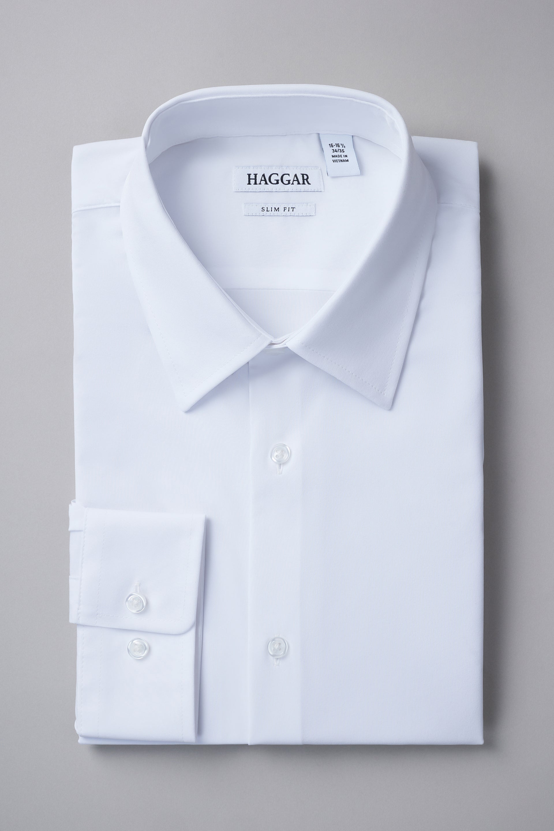 Haggar Men's Smart Wash Slim Fit Dress Shirt, White, 14 32/33