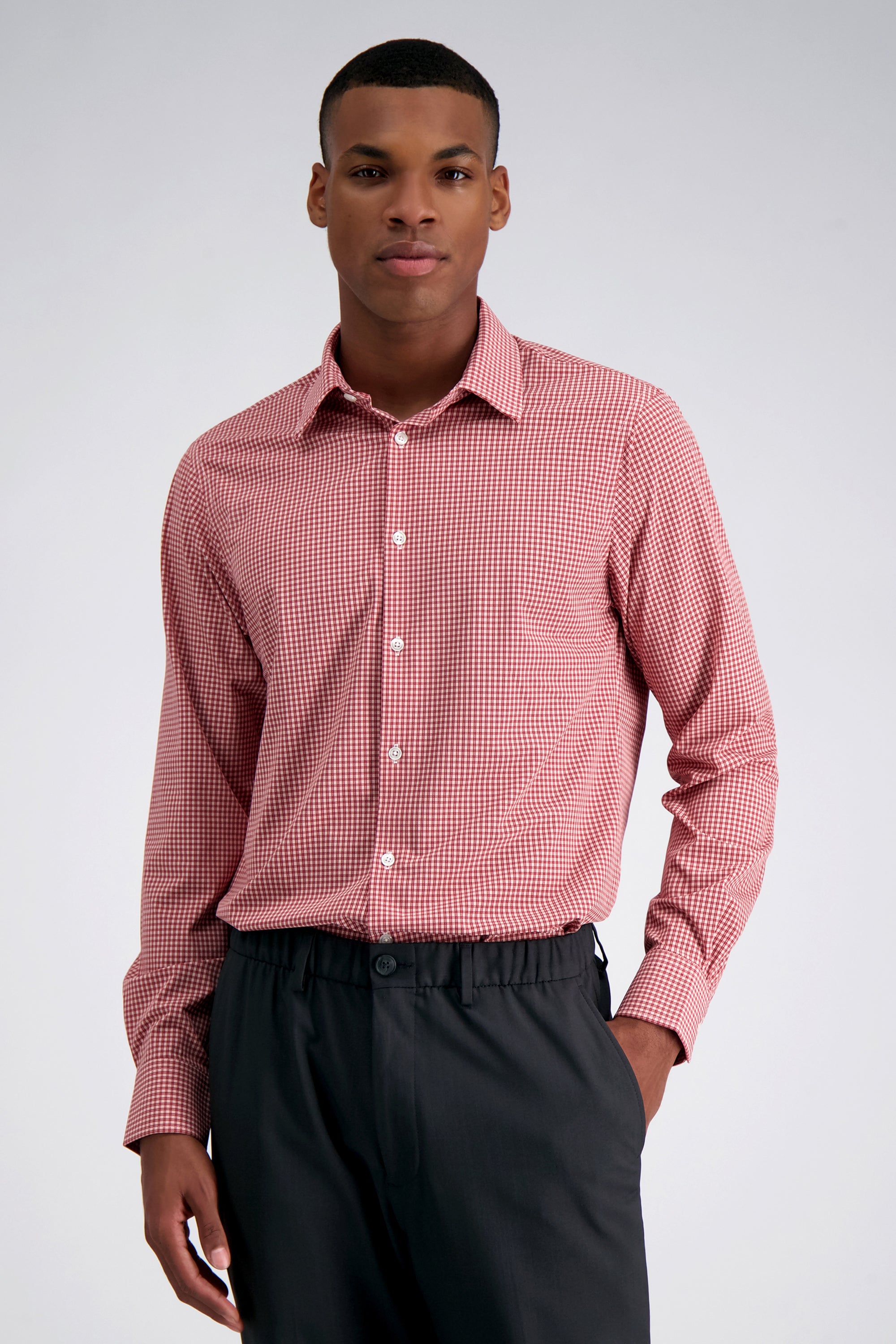 Smart Wash™ Dress Shirt - Dark Red Check, , hi-res