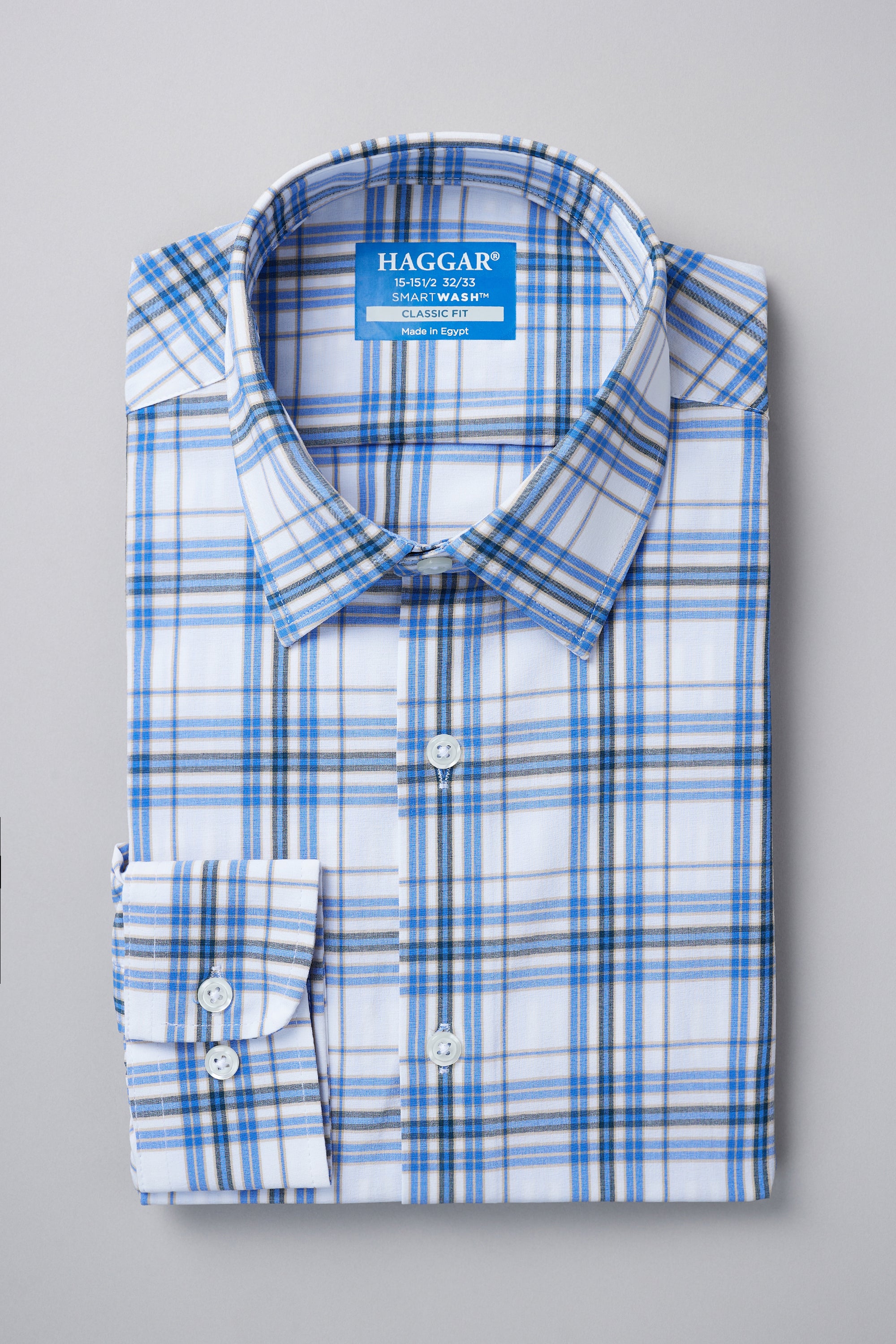Smart Wash™ Dress Shirt - White & Blue Plaid