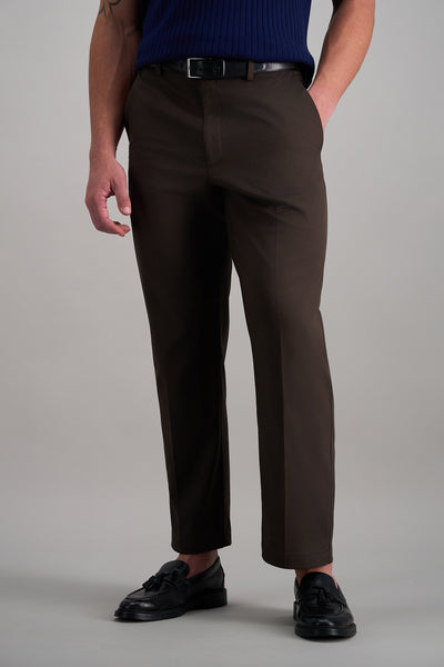 Haggar Cool Right Performance Flex Pants, Flat Front in Brown Heather