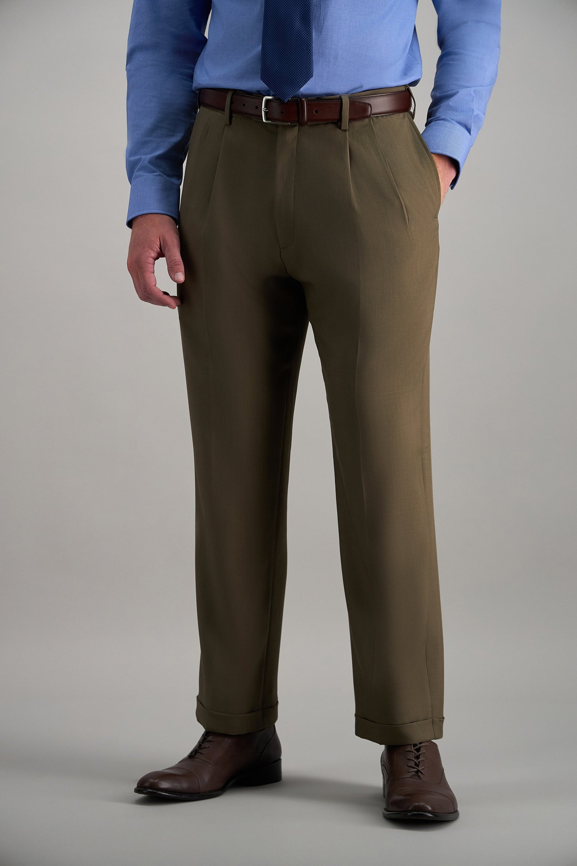 green emerald velvet dress Haggar E-CLO Stria Dress Pants, Pleated Front in Black/Charcoal
