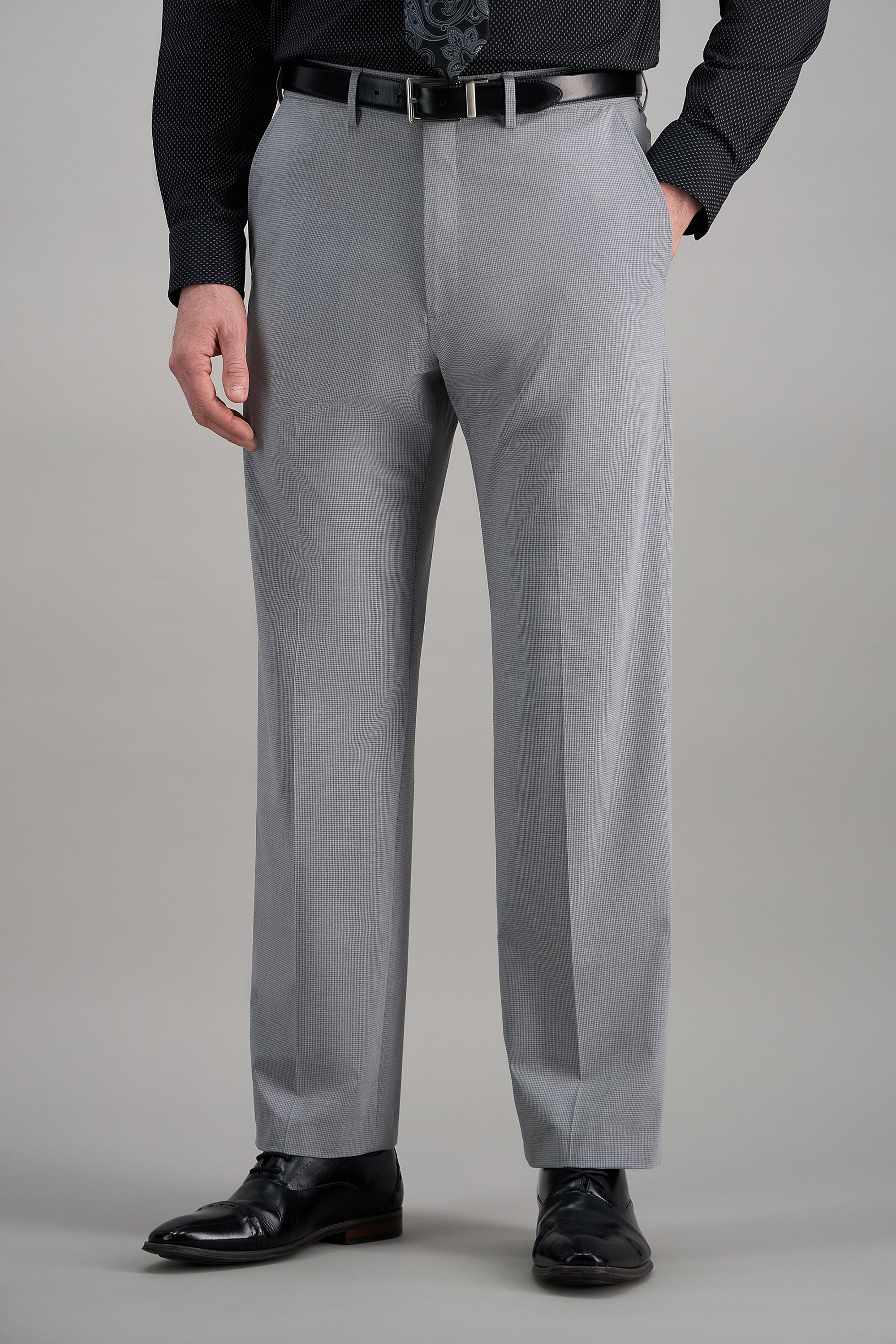 Haggar Premium Stretch Grid Dress Pants in Light Grey