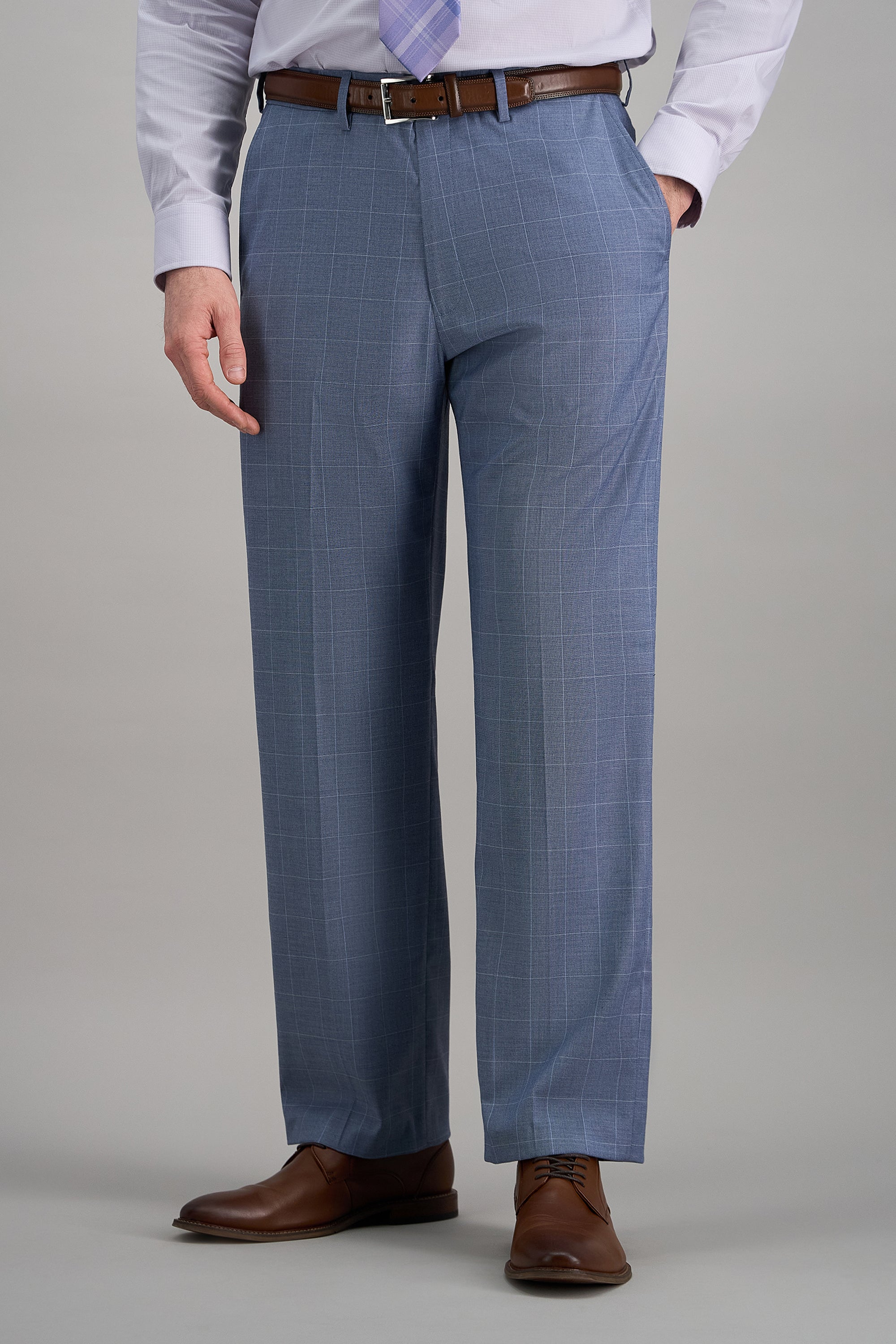 haggar mens premium comfort classic fit flat front dress pants Stretch Windowpane in Dusk AFTERNOON TEA - Updated