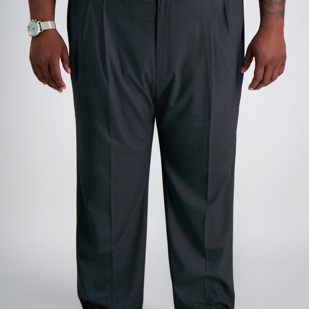 Haggar Big & Tall Dress Pants - Sharkskin, Pleated Front in Medium Grey
