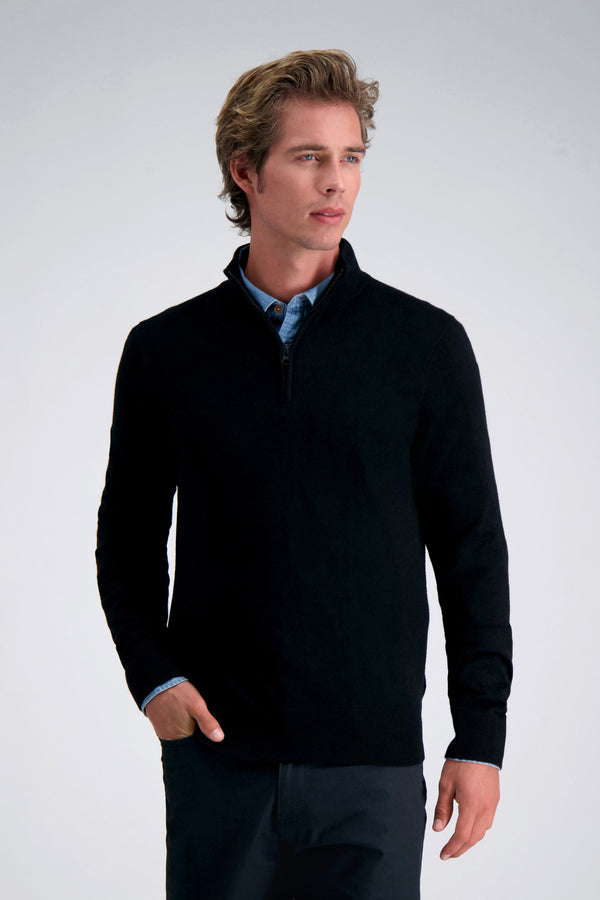 Long Sleeve Zip Sweater - color_black#color_black