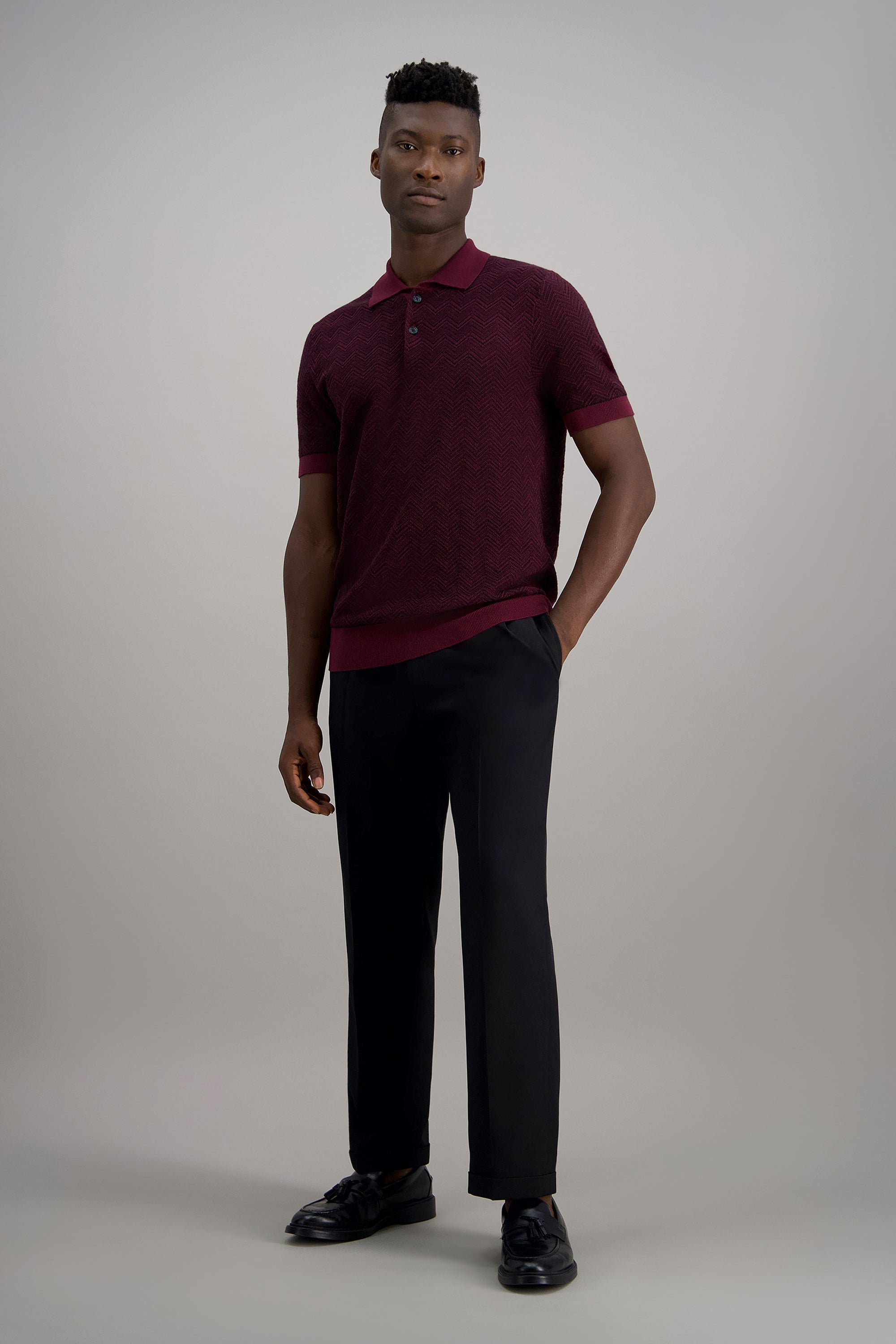Short Sleeve Chevron Polo Sweater, , hi-res