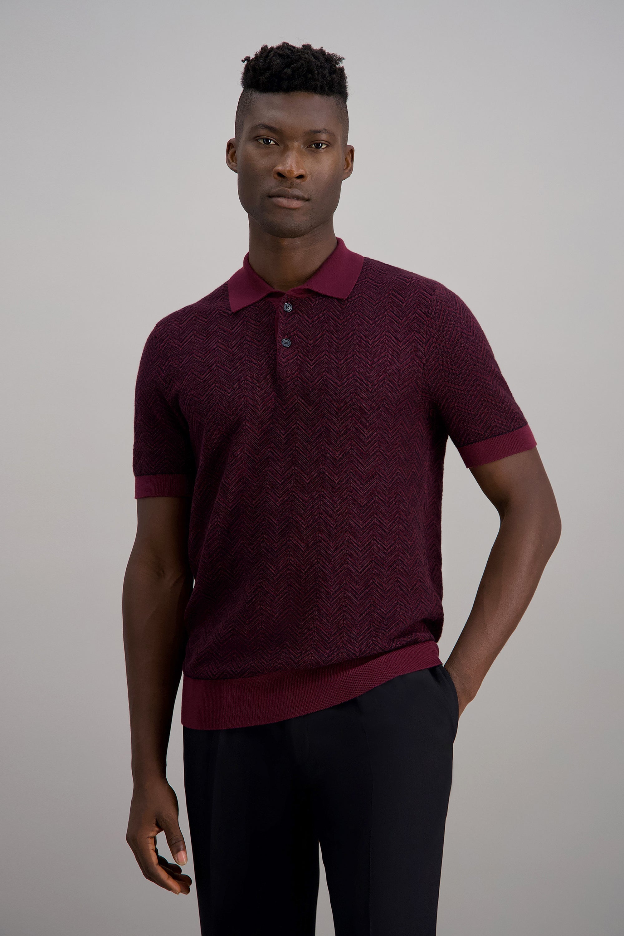Short Sleeve Chevron Polo Sweater, , hi-res