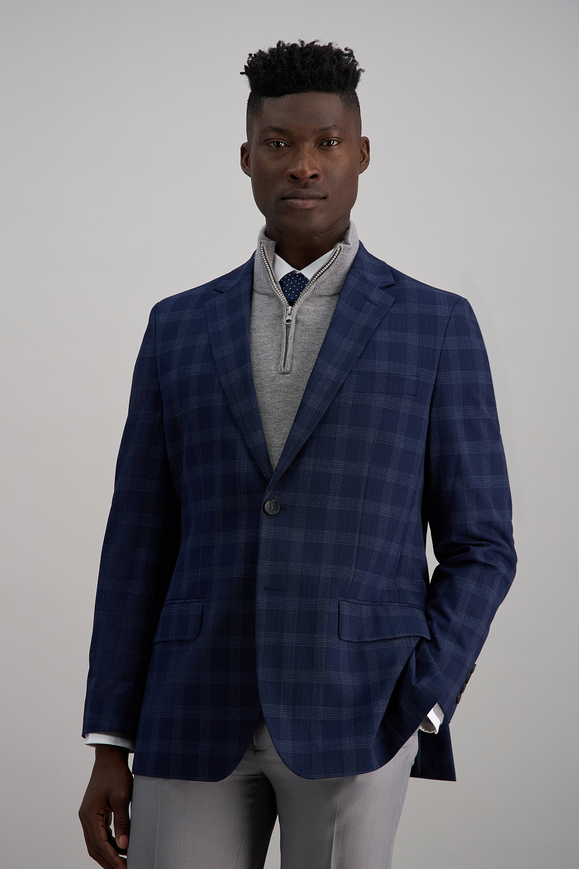 Haggar Men's Tailored Fit Large Check Windowpane Blazer, Blue, 40