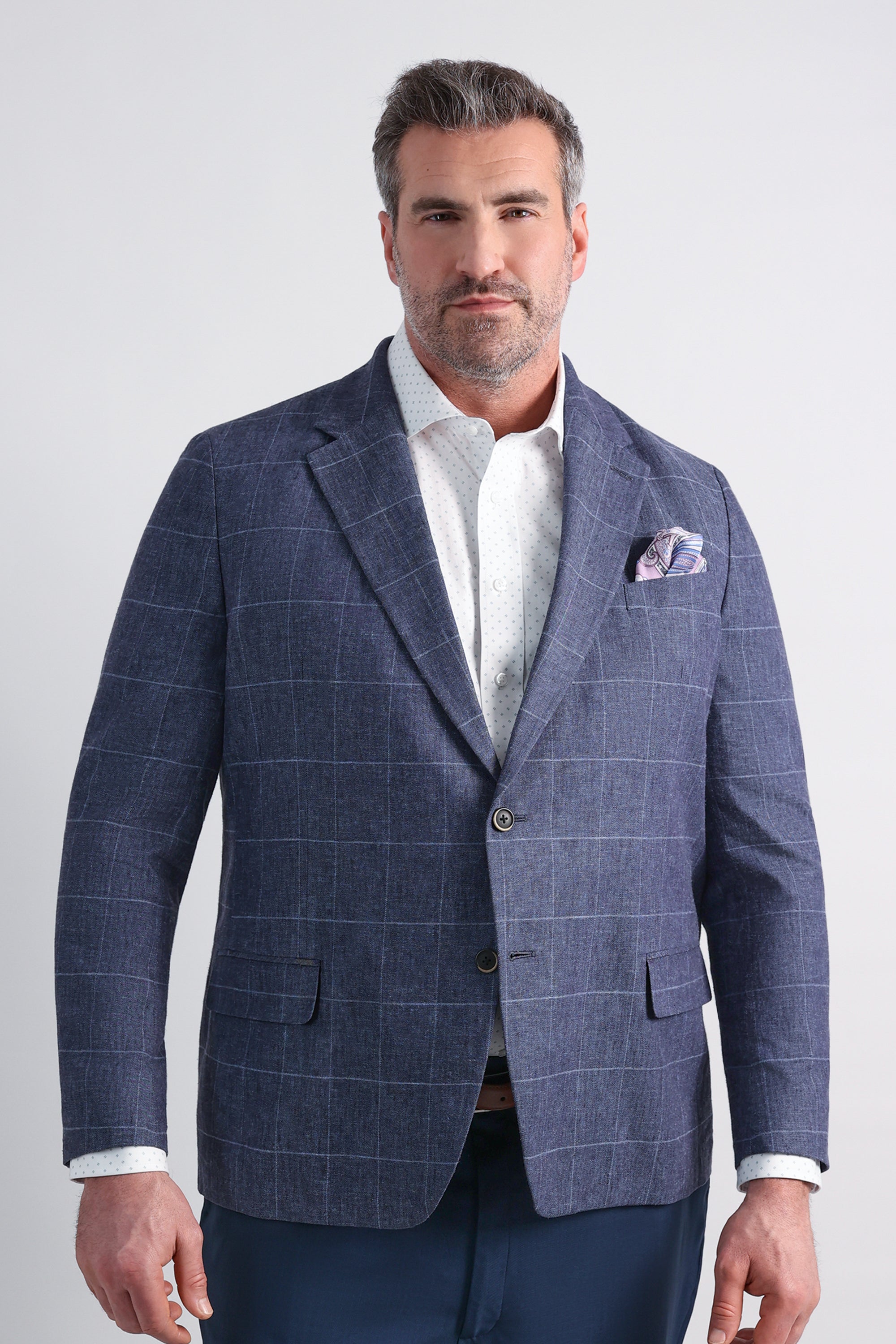 Big & Tall J.M. Haggar Plaid Windowpane Linen Sport Coat