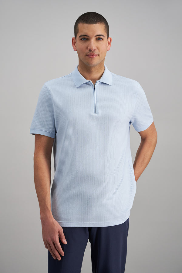 Premium Comfort Quarter Zip Jacquard Polo -  color_sky#color_sky