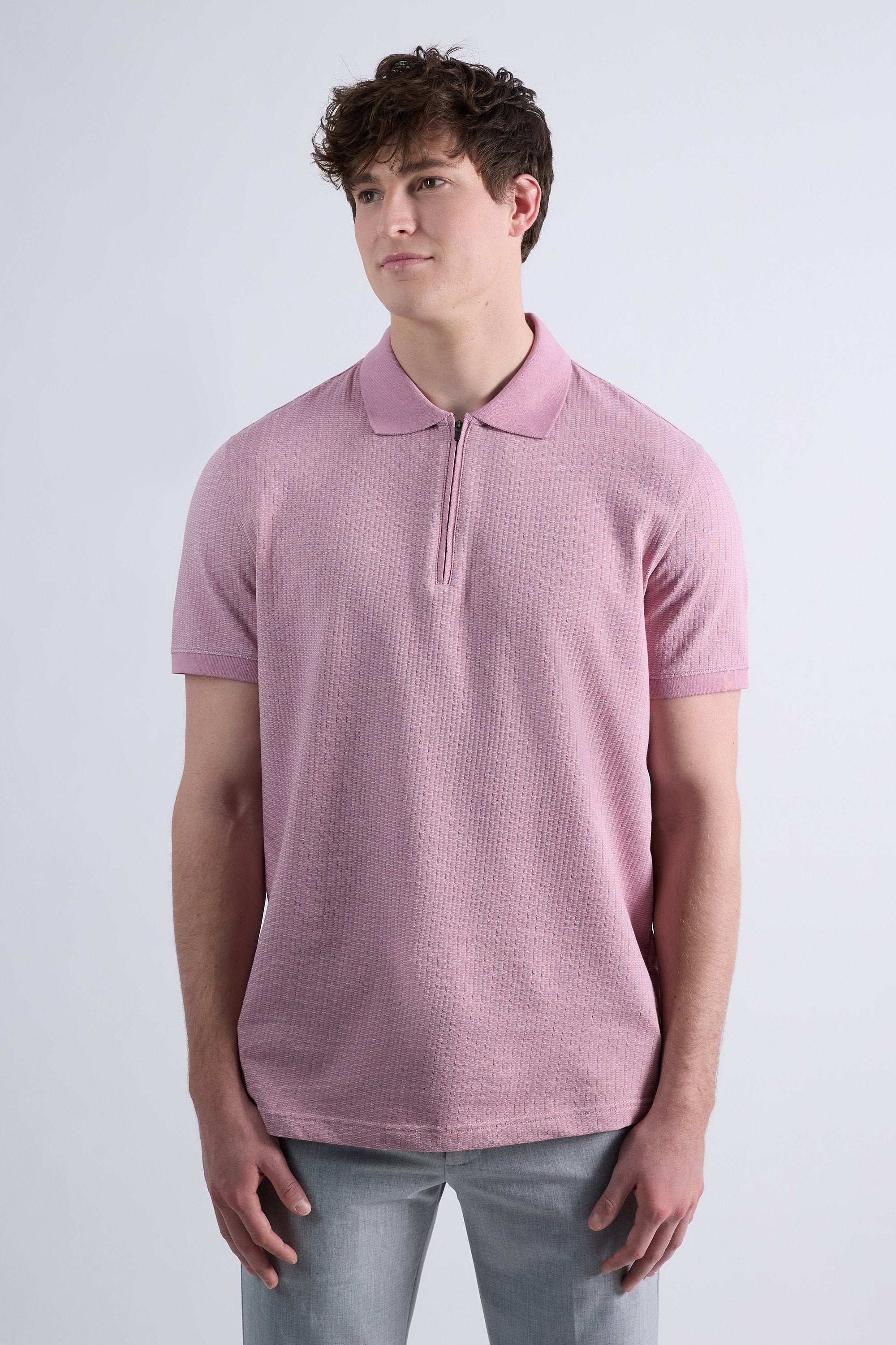 Premium Comfort Quarter Zip Jacquard Polo, , hi-res