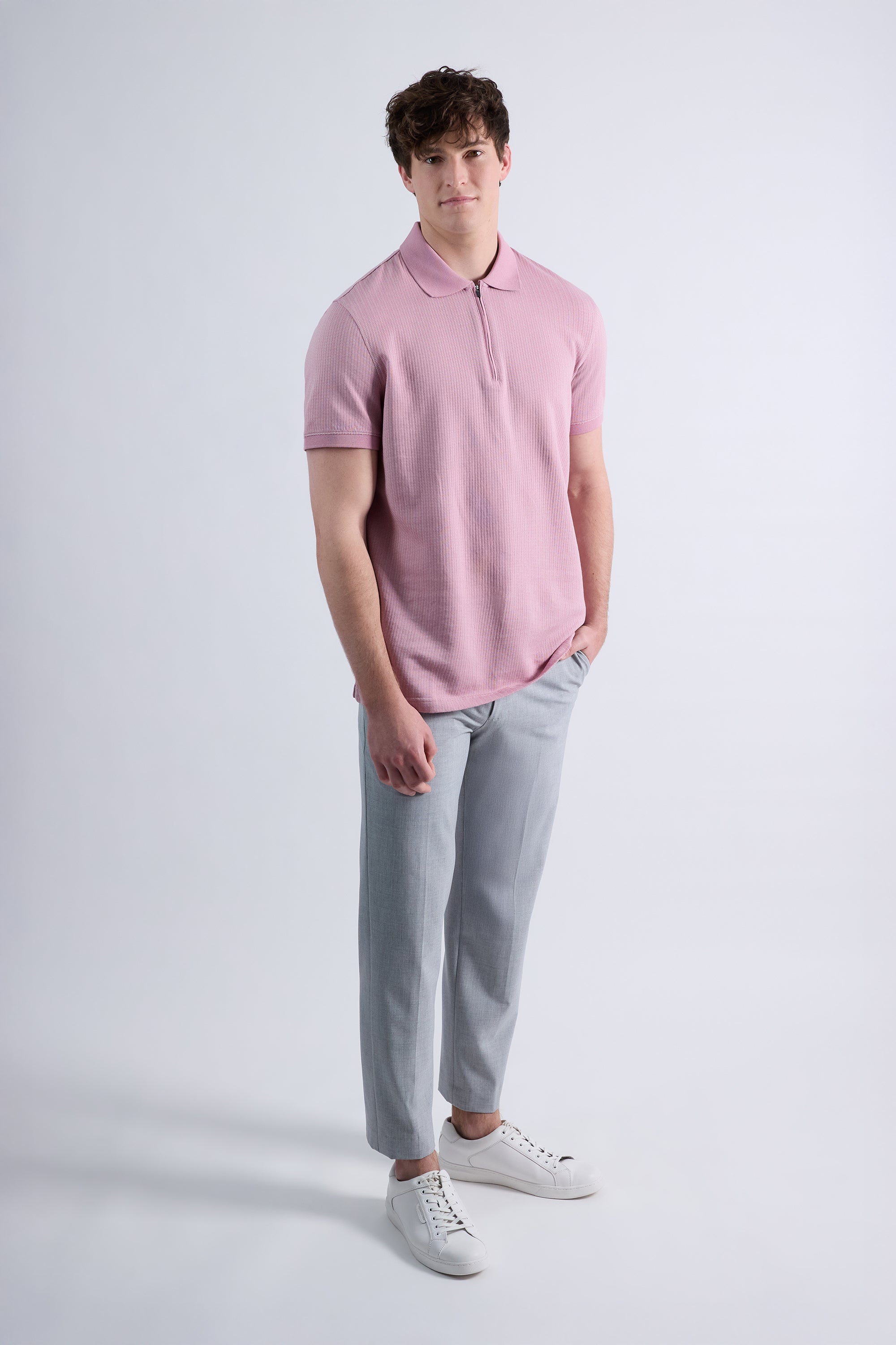 Premium Comfort Quarter Zip Jacquard Polo, , hi-res