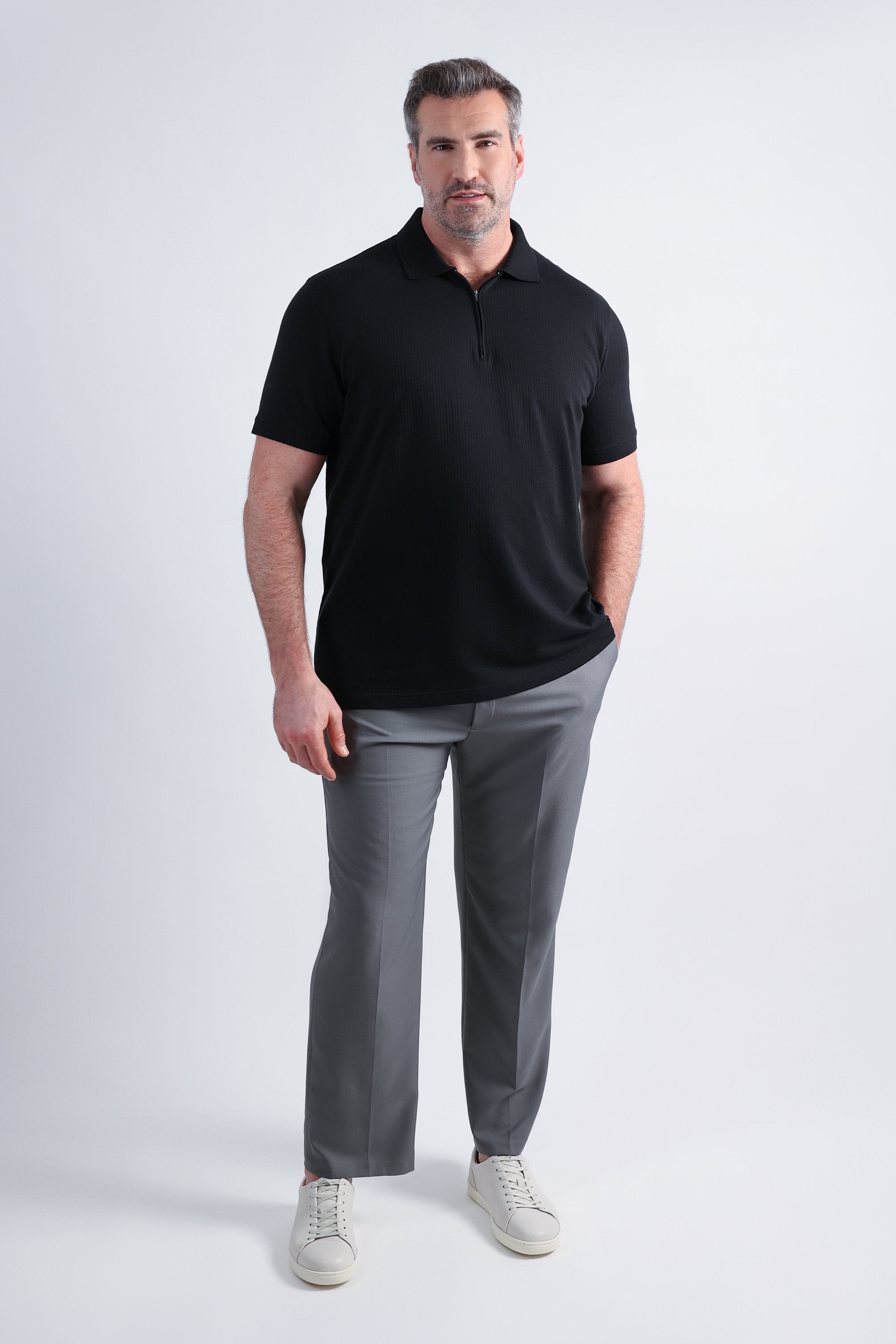 Big & Tall Premium Comfort Quarter Zip Jacquard Polo, , hi-res