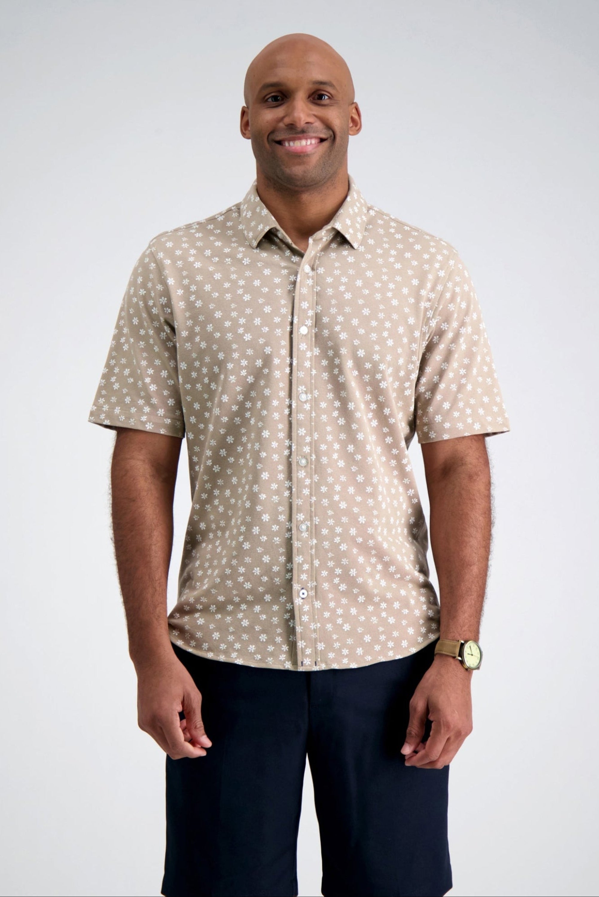 Pique Button Down Shirt - Floral Stamp - Haggar.com#color_khaki