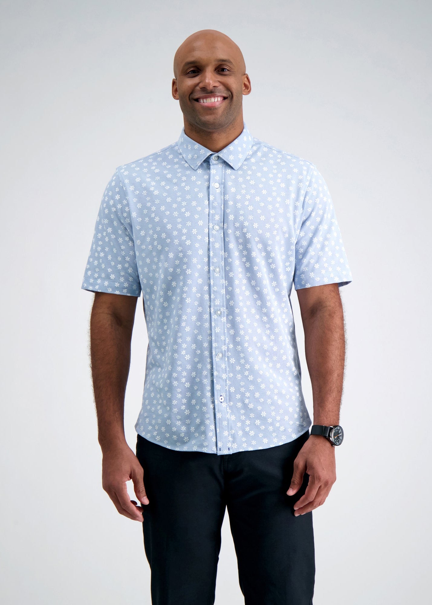 Pique Button Down Shirt - Floral Stamp, , hi-res#color_light blue