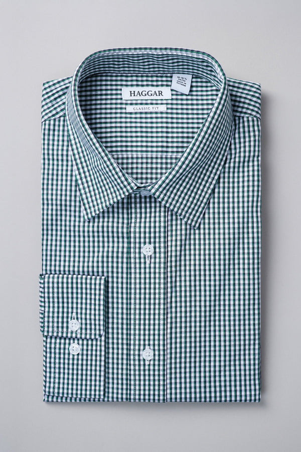 Premium Comfort Dress Shirt - Dark Green Plaid - Haggar.com#color_dark green