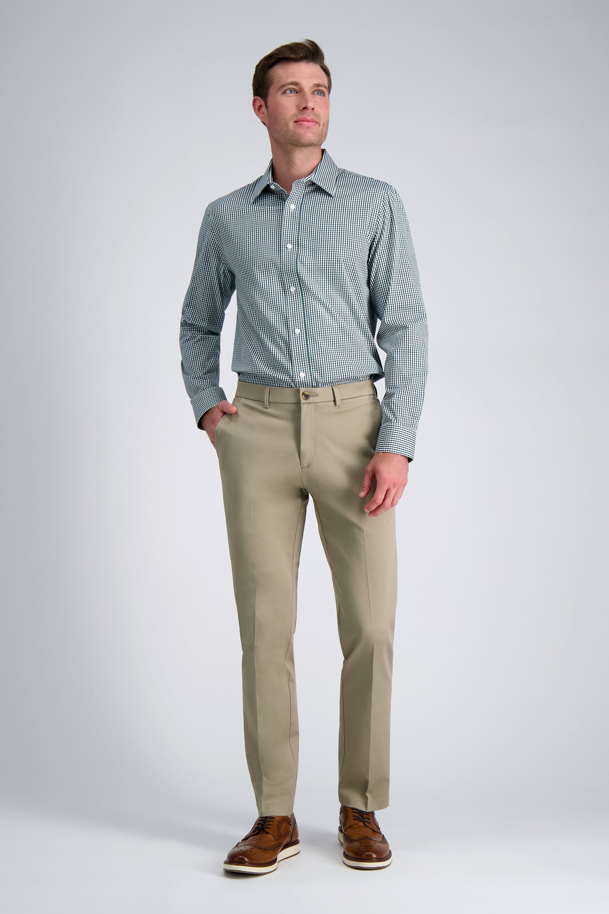 Premium Comfort Dress Shirt - Dark Green Plaid, , hi-res