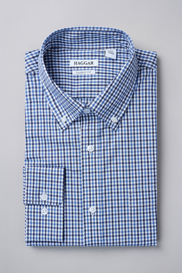 Premium Comfort Dress Shirt - Blue Plaid - Haggar.com#color_blue