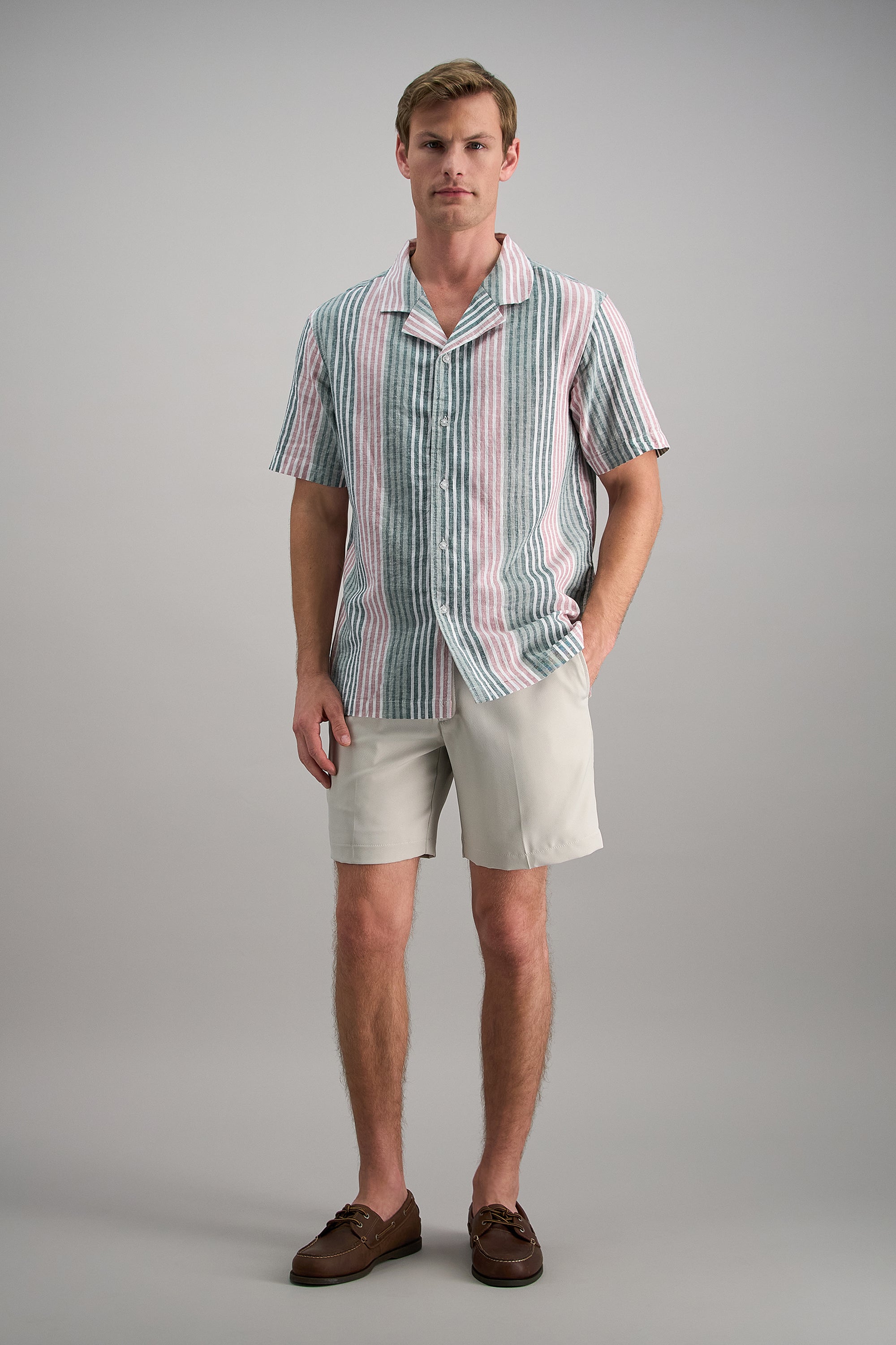 Short Sleeve Linen Stripe Camp Shirt