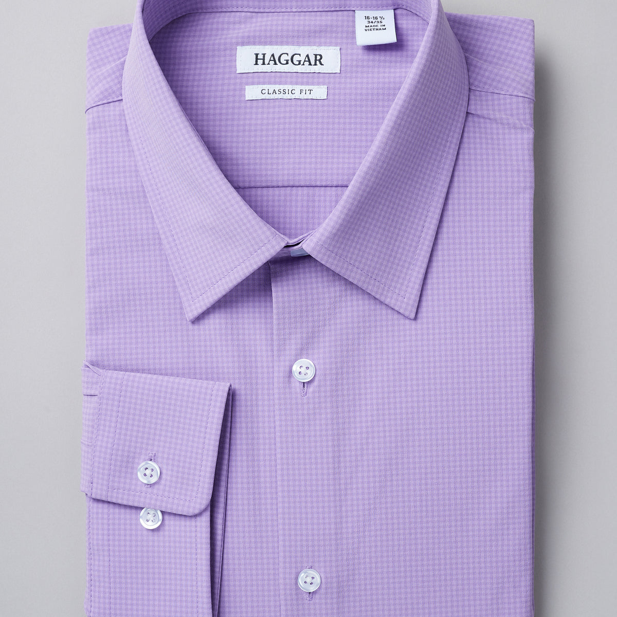 Haggar Light Purple Check Men's Classic Fit Performance Dress Shirt