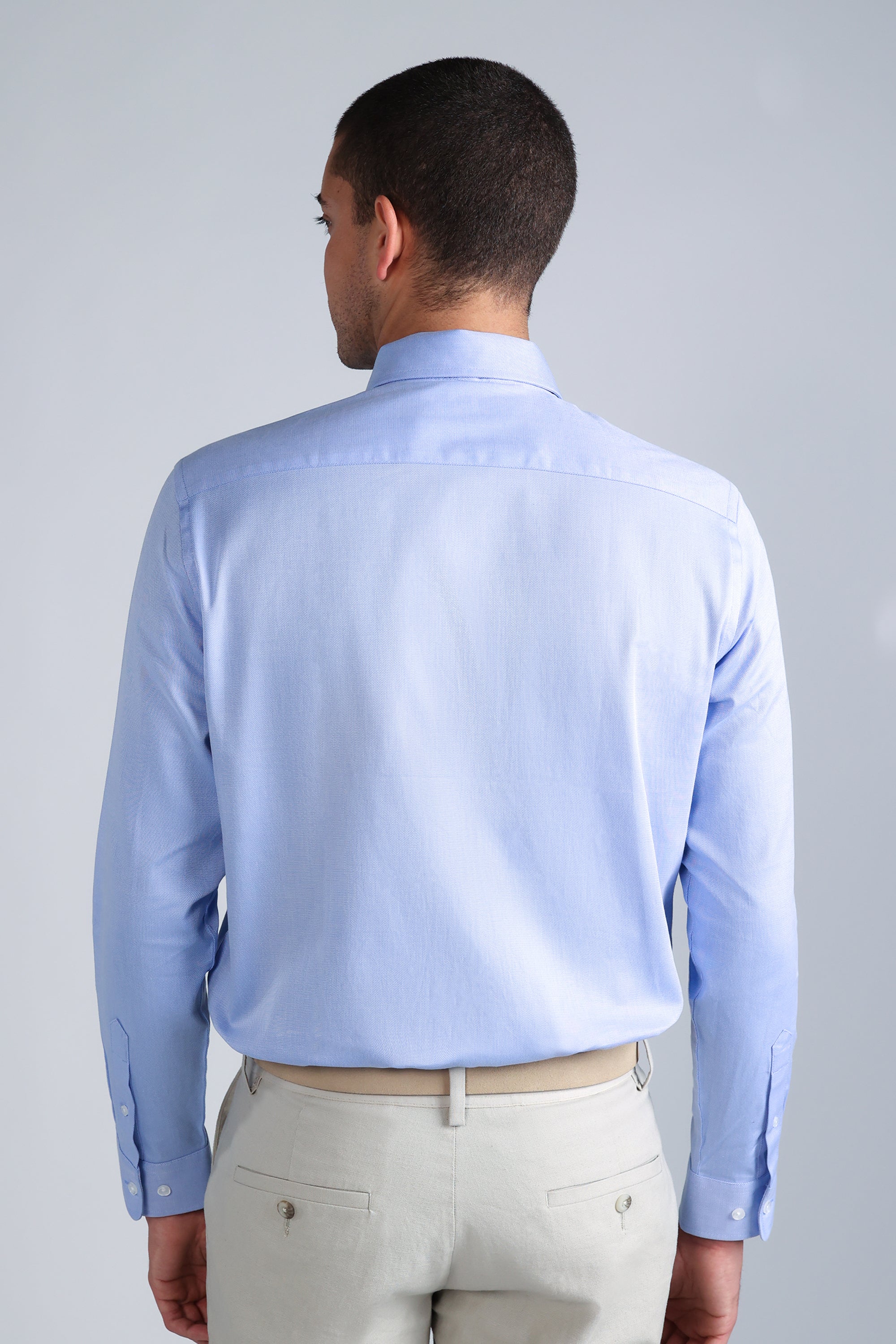 Premium Comfort Dress Shirt - Blue Herringbone , , hi-res