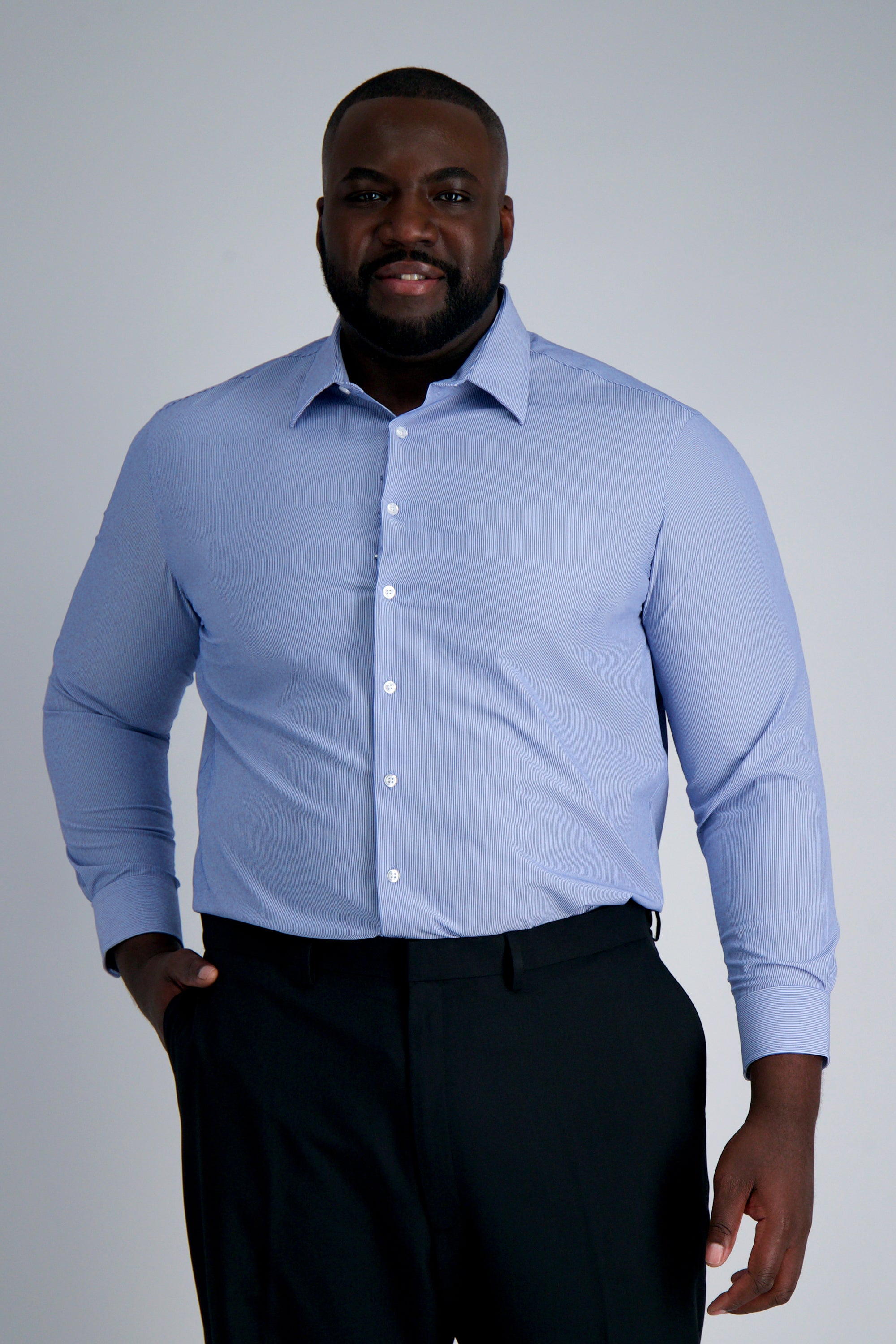 haggar smart wash classic fit dress shirt Big & Tall Solid Shirt, Men's, Size: 18 37/8t, Blue Stripe Crafted in a classic