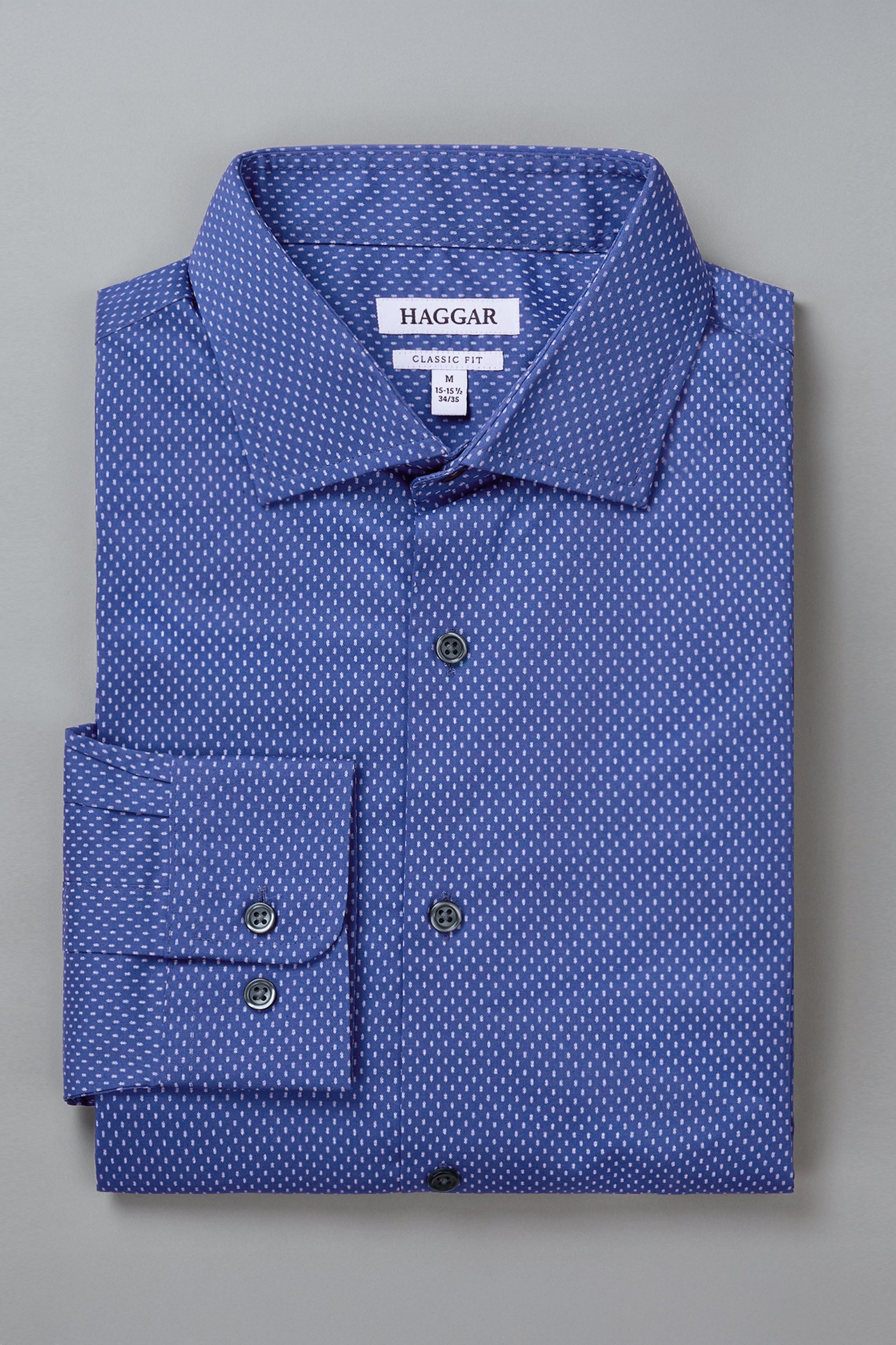 Haggar Big + Tall Wrinkle-Resistant Micro Print Dress Shirt in Navy – Classic Fit Cotton Blend, Size 19 37/38
