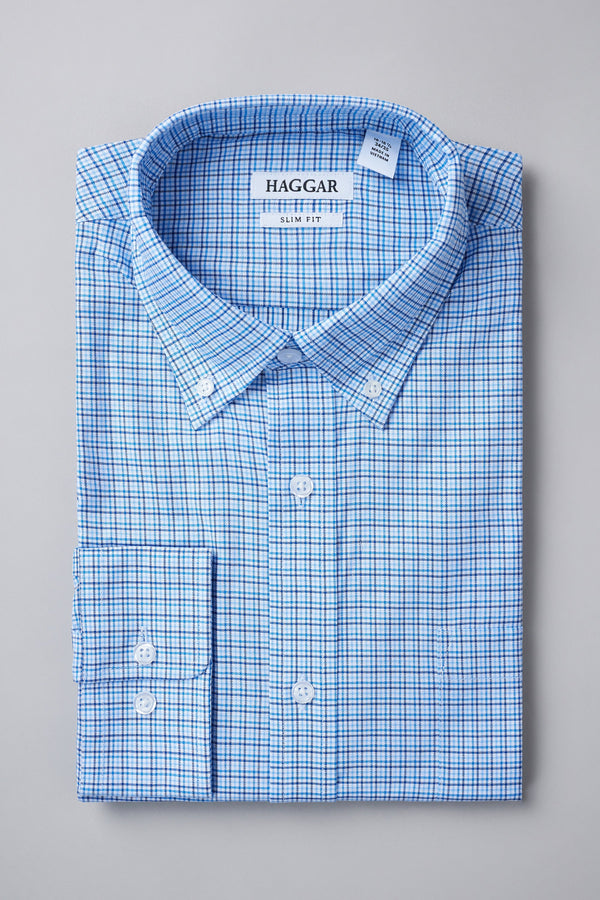 Premium Comfort Dress Shirt - Bright Blue Plaid - Haggar.com#color_bright blue