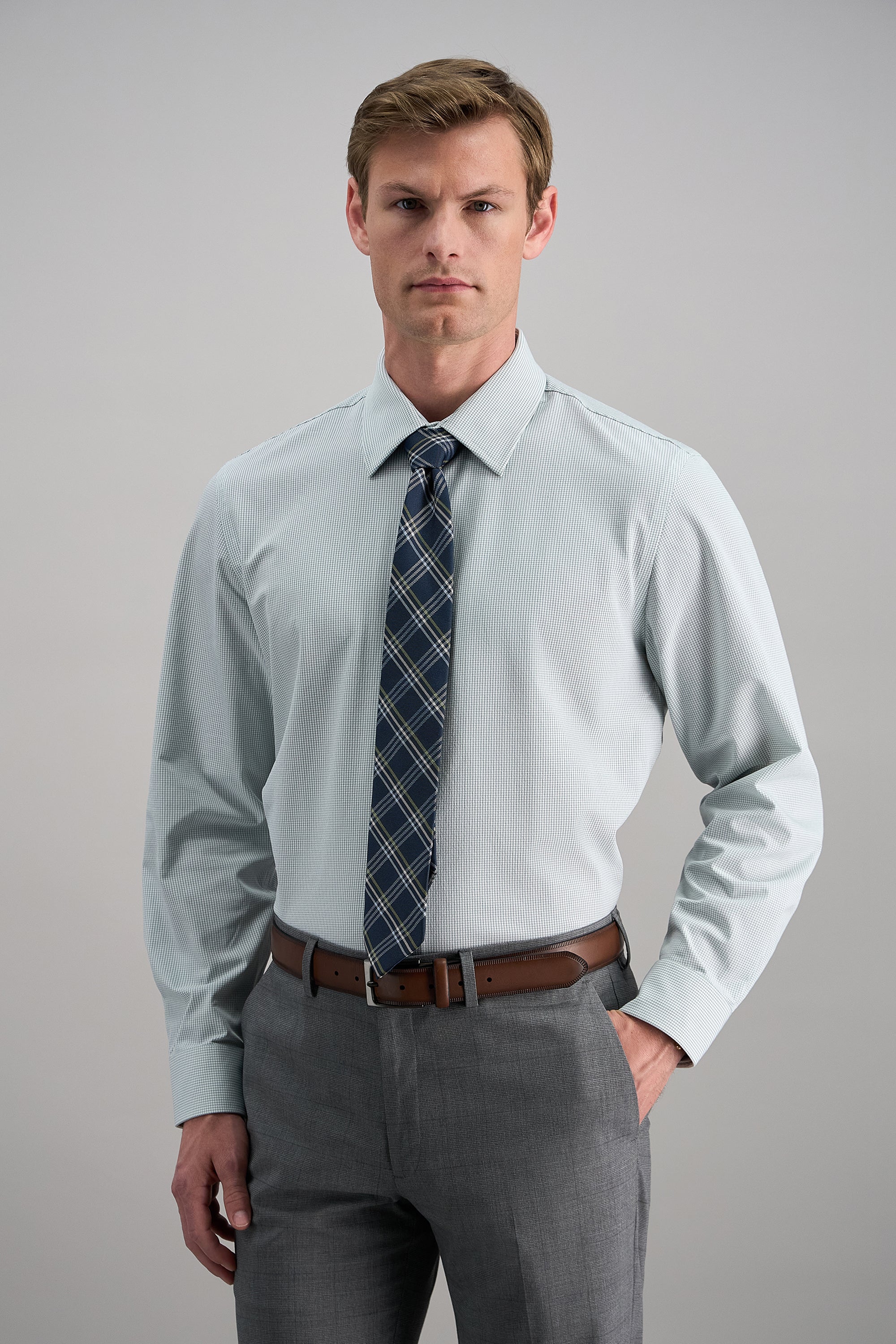 Smart Wash® Dress Shirt - Dark Green Check