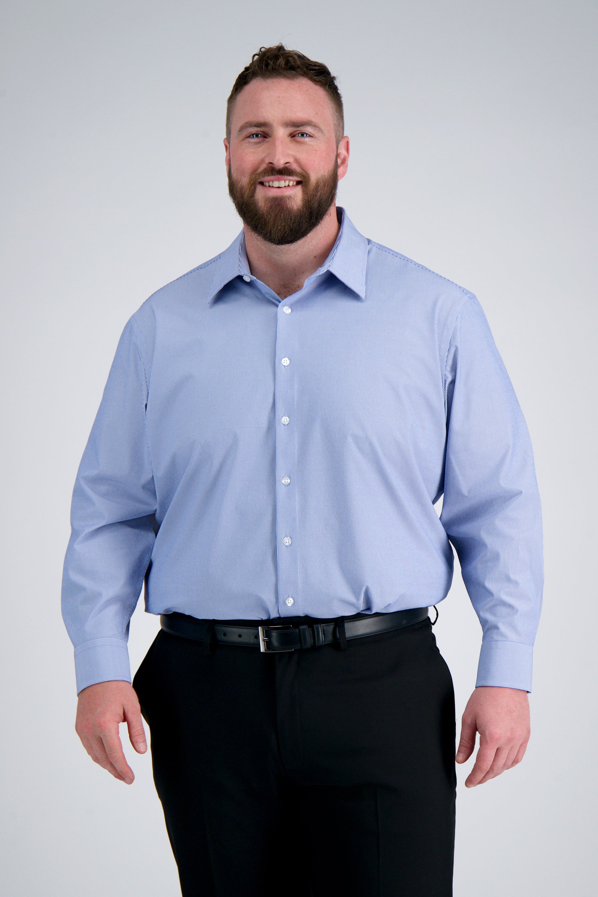 haggar smart wash classic fit dress shirt Big & Tall Men's Shirt, Blue, 22 34/35 Crafted in a classic