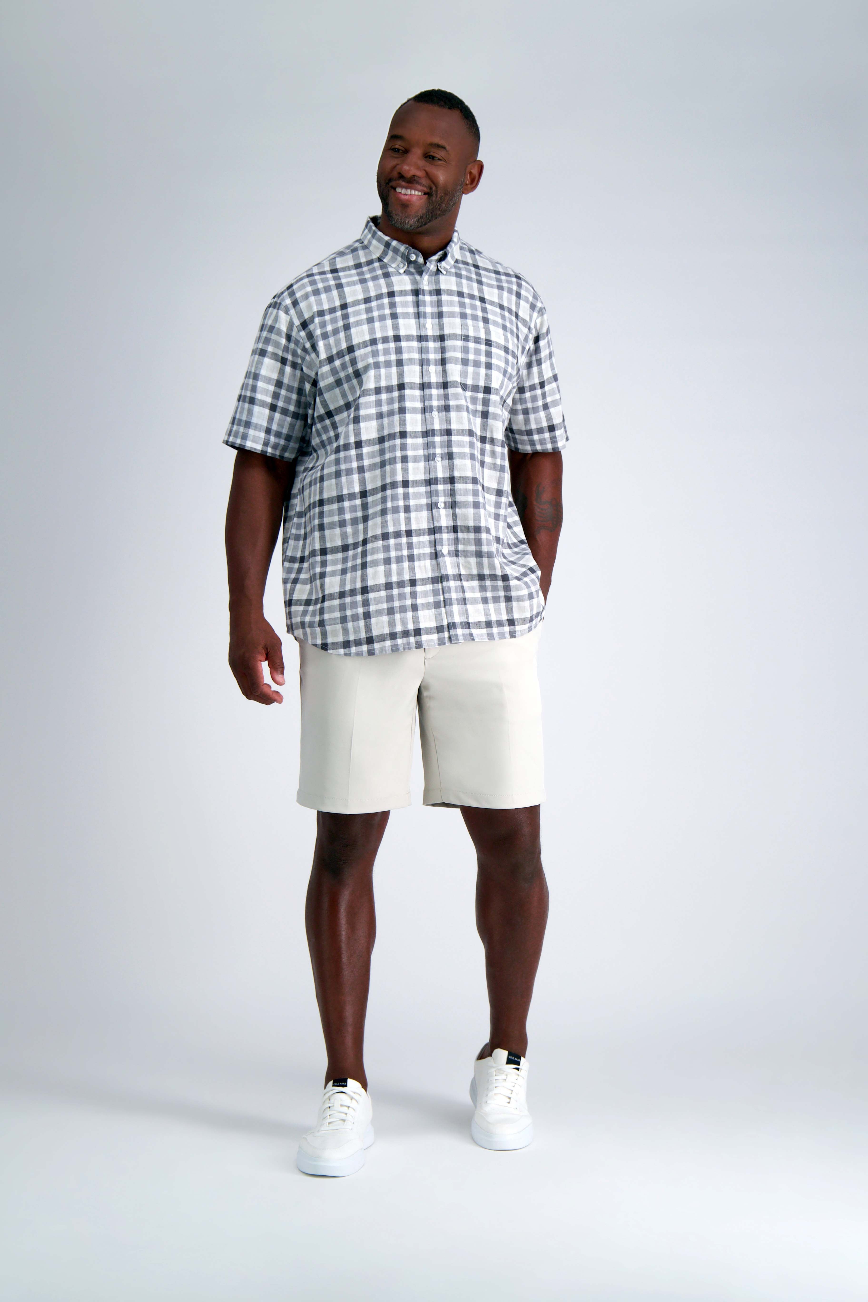 Big & Tall Short Sleeve Button-Down Linen Shirt, , hi-res