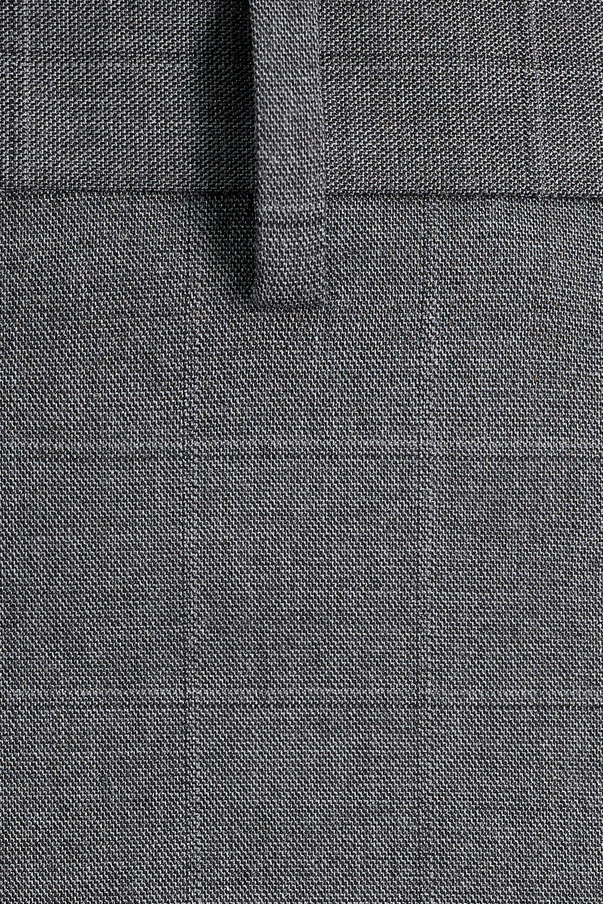 Haggar windowpane suit pant in dark gray with subtle checkered pattern, tailored fit, and classic design for formal wear.#color_med grey
