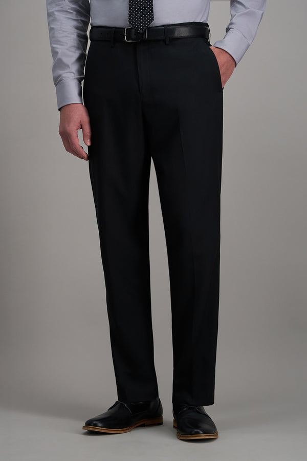 Haggar Pro Football Hall of Fame suit pant in classic tailored style, dark fabric with subtle detailing, front view.#color_black