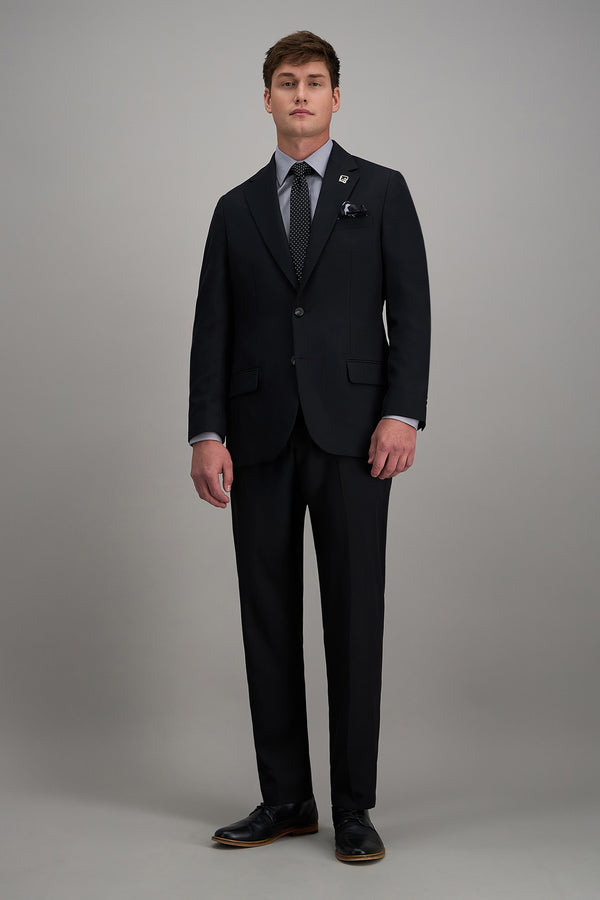 Haggar Pro Football Hall of Fame suit coat, men's formal suit jacket in classic dark fabric with notch lapel and tailored fit.#color_black