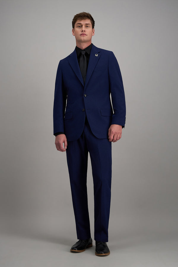Haggar Pro Football Hall of Fame suit jacket, men's formal coat in navy with notch lapel and tailored fit, front view.#color_blue