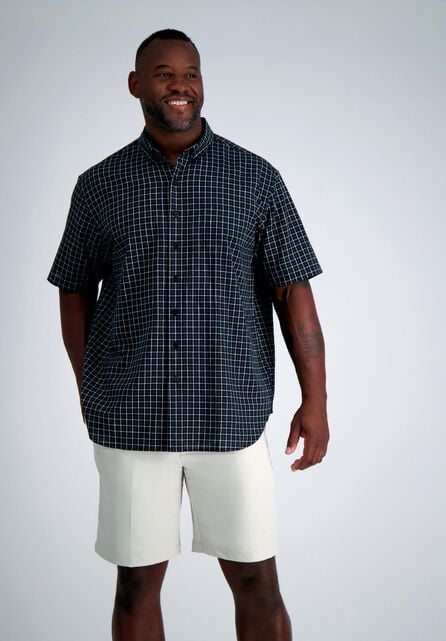 Big &amp; Tall Short Sleeve Button-Down Linen Shirt, Black