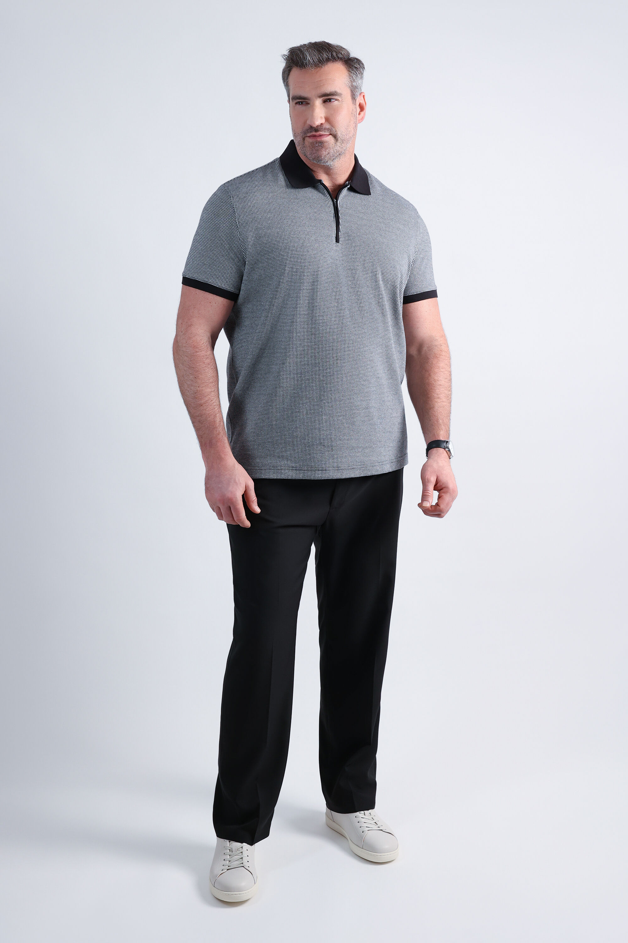 Big & Tall Premium Comfort Quarter Zip Houndstooth Polo Big & Tall Premium Comfort Quarter Zip Houndstooth Polo