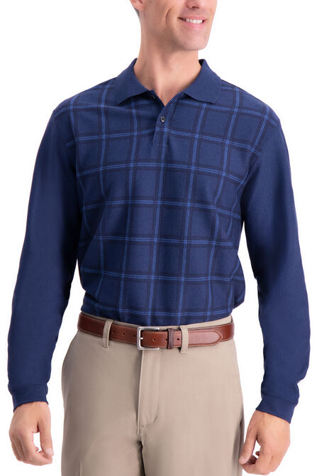 Windowpane Long Sleeve Knit Polo,  view# 3