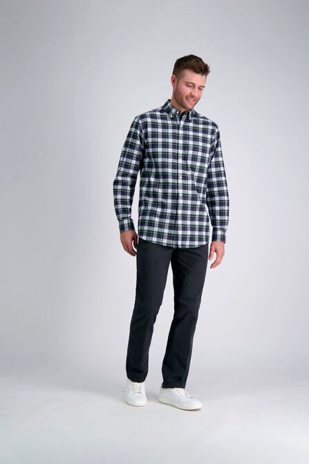 Long Sleeve Brushed Cotton Plaid Shirt, Dark Green view# 3