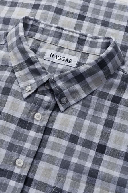 Big &amp; Tall Short Sleeve Button-Down Linen Shirt, Dark Grey view# 4