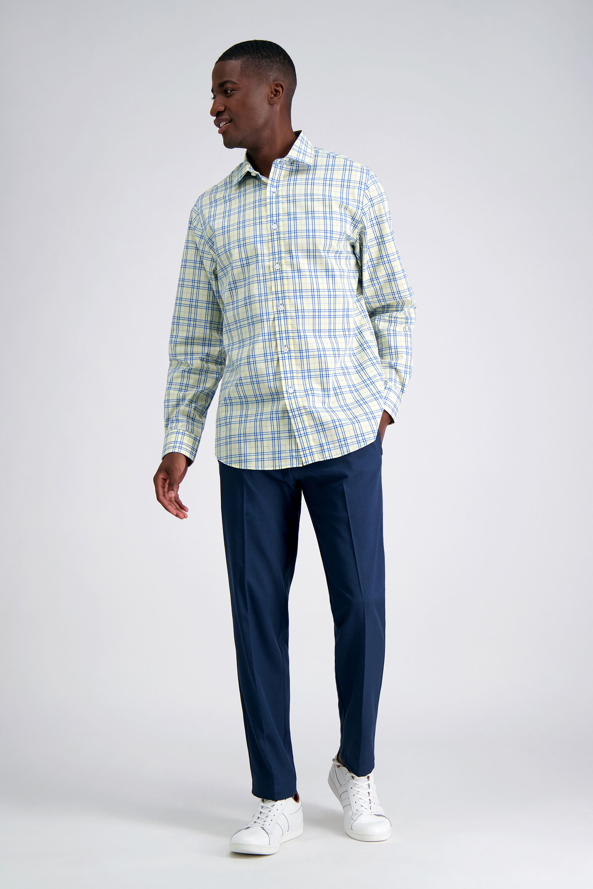 Premium Comfort Performance Cotton Dress Shirt White and Yellow