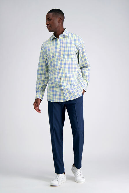 Premium Comfort Performance Cotton Dress Shirt - White and Yellow Plaid, White view# 3