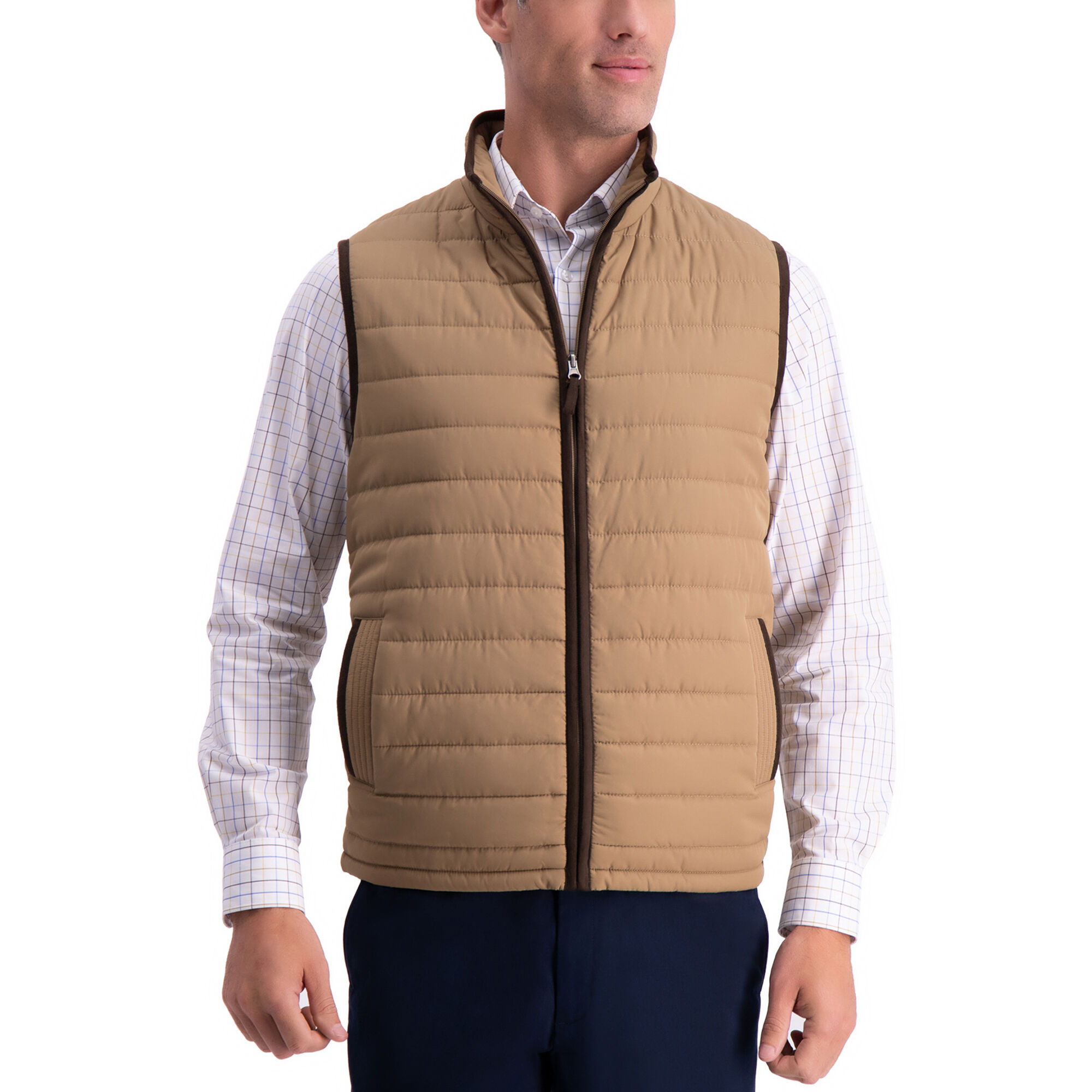 Haggar Channel Quilted Vest Medium Beige (HGHF8G4034 Clothing Shirts & Tops) photo