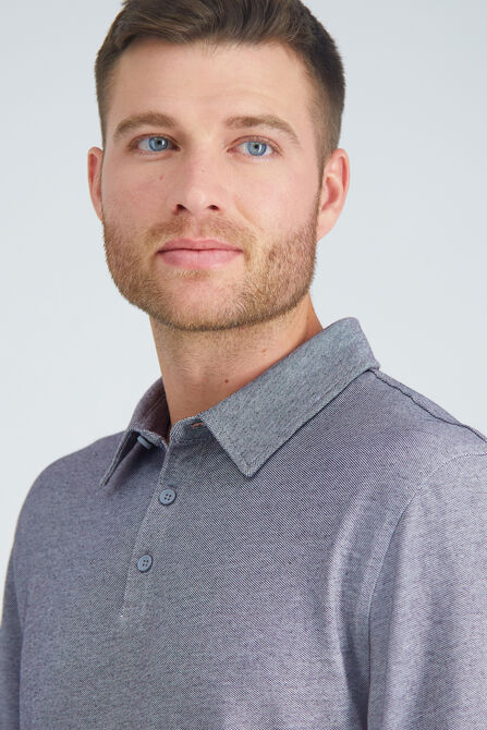 Long Sleeve 2-Color Pique Polo, Med Grey view# 5